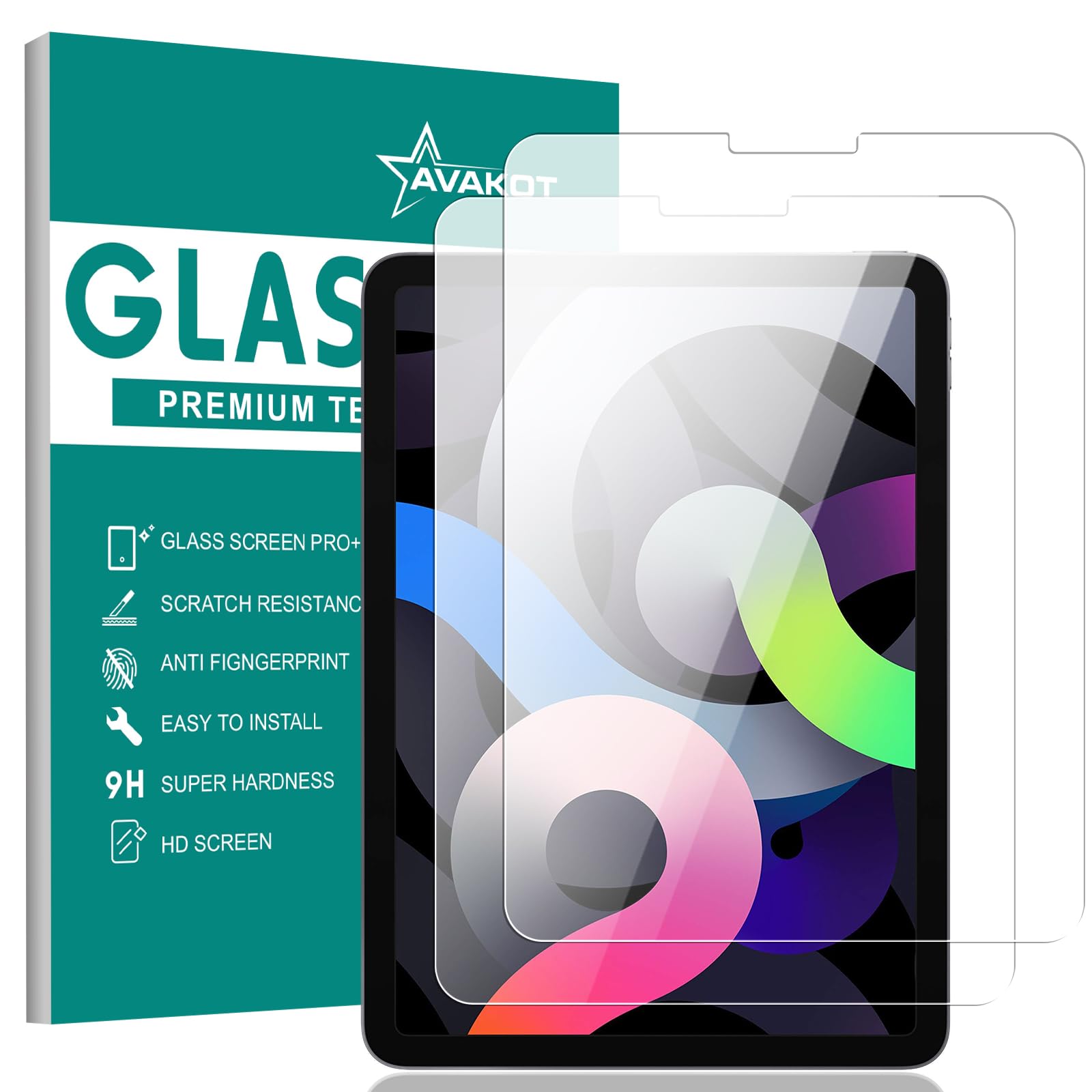 avakot 2 Pack Tempered Glass Screen Protector for iPad Air 5th/4th Gen & iPad Pro 11 (10.9 Inch 2020/2022) - Anti-Scratch, HD Clear, Bubble-Free - Perfect for Work, Study & Entertainment