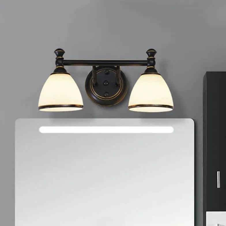 Modern Dual Arm Black & White Minimalist Round Wall Lamp - Adjustable Swing Arm Sconce for Bedroom, Living Room, and Hallway Lighting