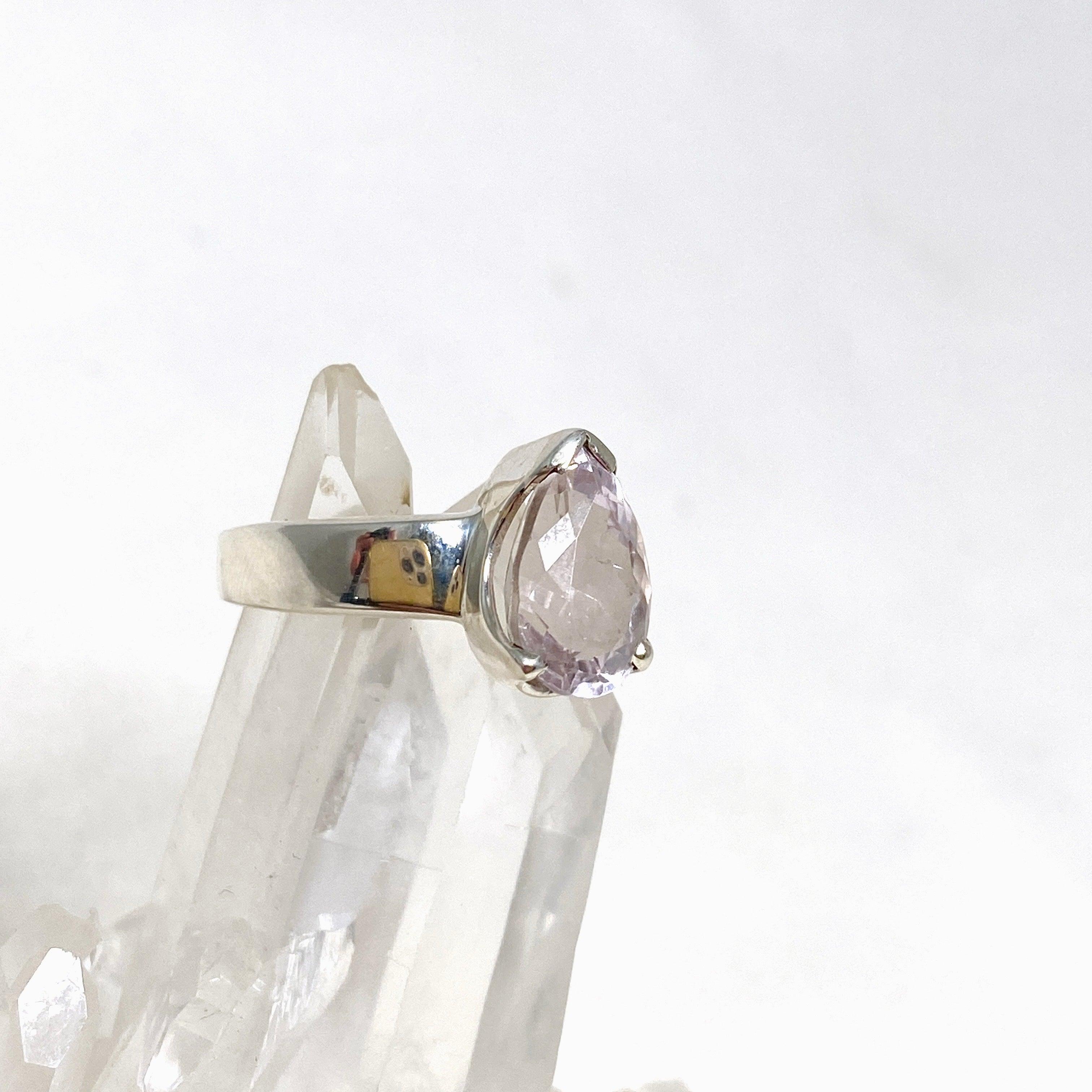 Kunzite Faceted Teardrop Ring Size 7 - Elegant Pink Gemstone Jewelry for Women | Perfect for Weddings, Anniversaries & Special Occasions