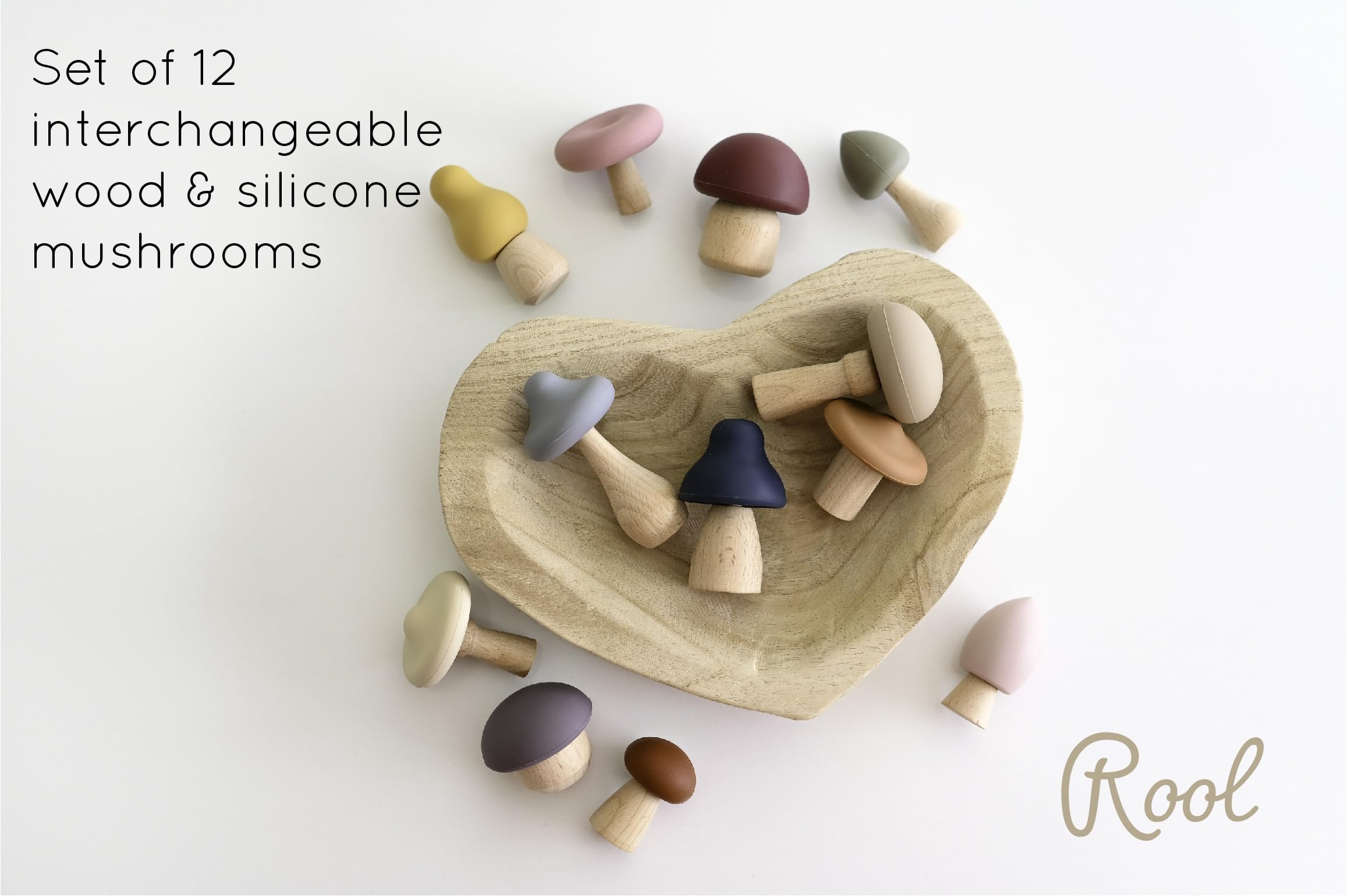 12-Piece Wooden Mushroom Toy Set - Natural Woodland Kids Toys, Toadstool Garden Figurines & Fungi Decor for Playrooms, Fairy Gardens & Nature-Themed Parties