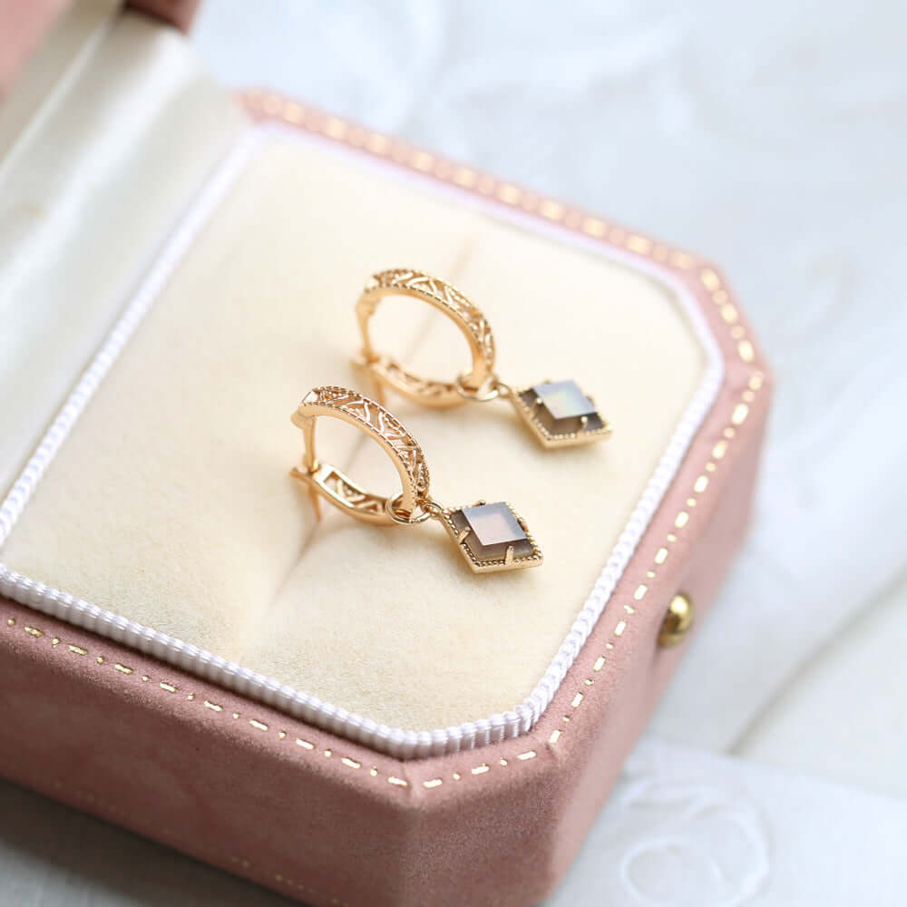 Celestial Brown Quartz Rhombus Drop Earrings for Women - Elegant Boho Jewelry Gift | Perfect for Parties, Weddings & Date Nights