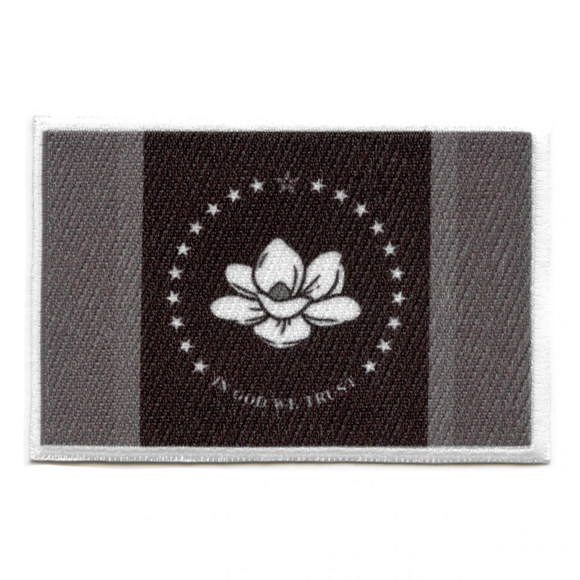 Mississippi State Flag Patch - Embroidered Iron On Sew On Applique for Jackets, Hats, Bags & DIY Crafts - Grayscale Design for Patriotic Display