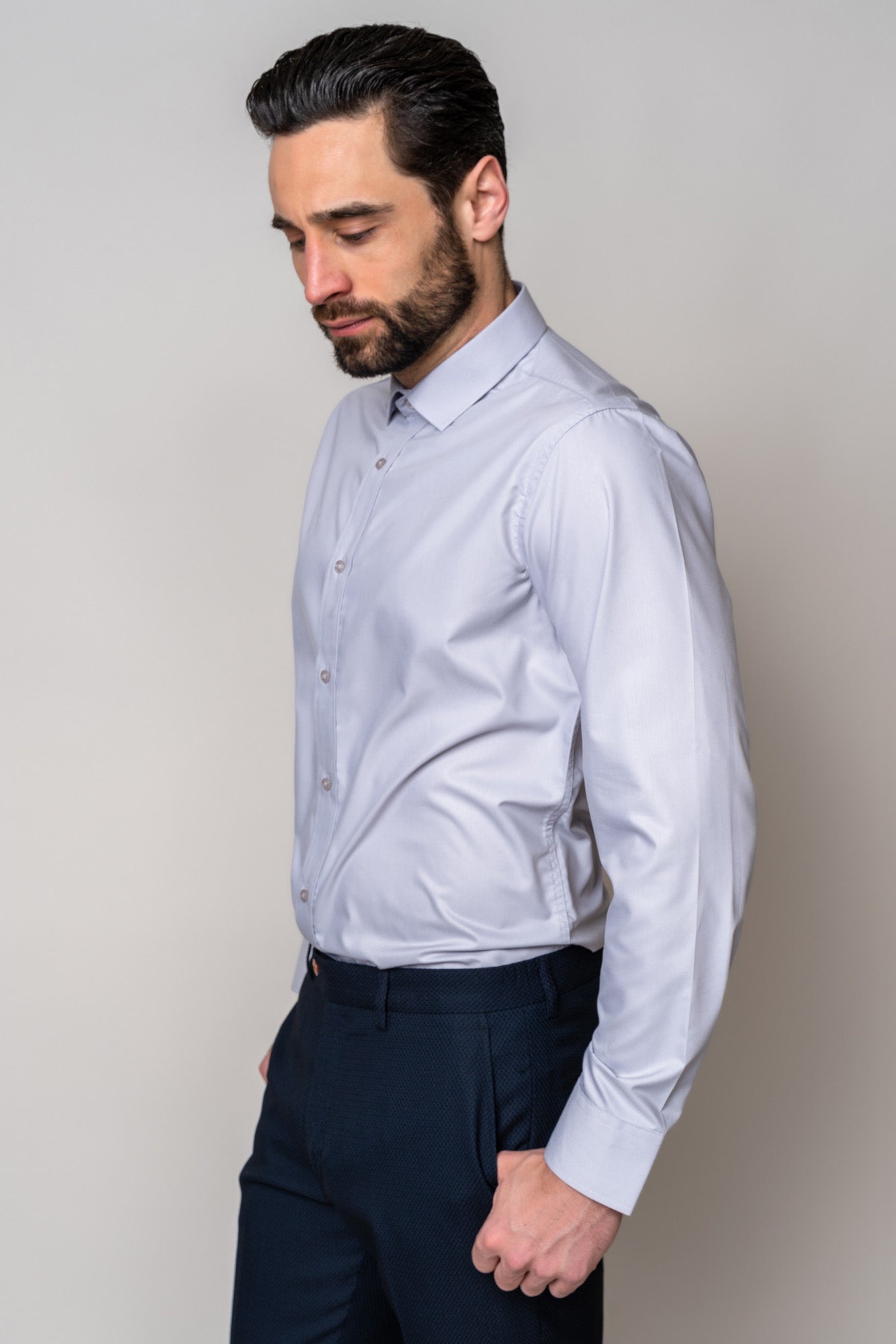 CARTER Silver Long Sleeve Shirt for Men - Premium Comfort Formal Business Wear - Perfect for Office, Wedding & Special Occasions