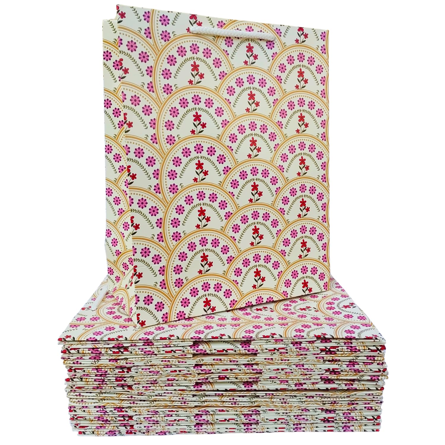IncyWincy 10-Pack Floral Gift Bags | Small Paper Goodie Bags for Birthday Party Favors, Wedding Favors, Baby Shower Gifts | Rainbow Treat Bags 25x20x10cm | Perfect for Candy, Small Toys & Party Favors