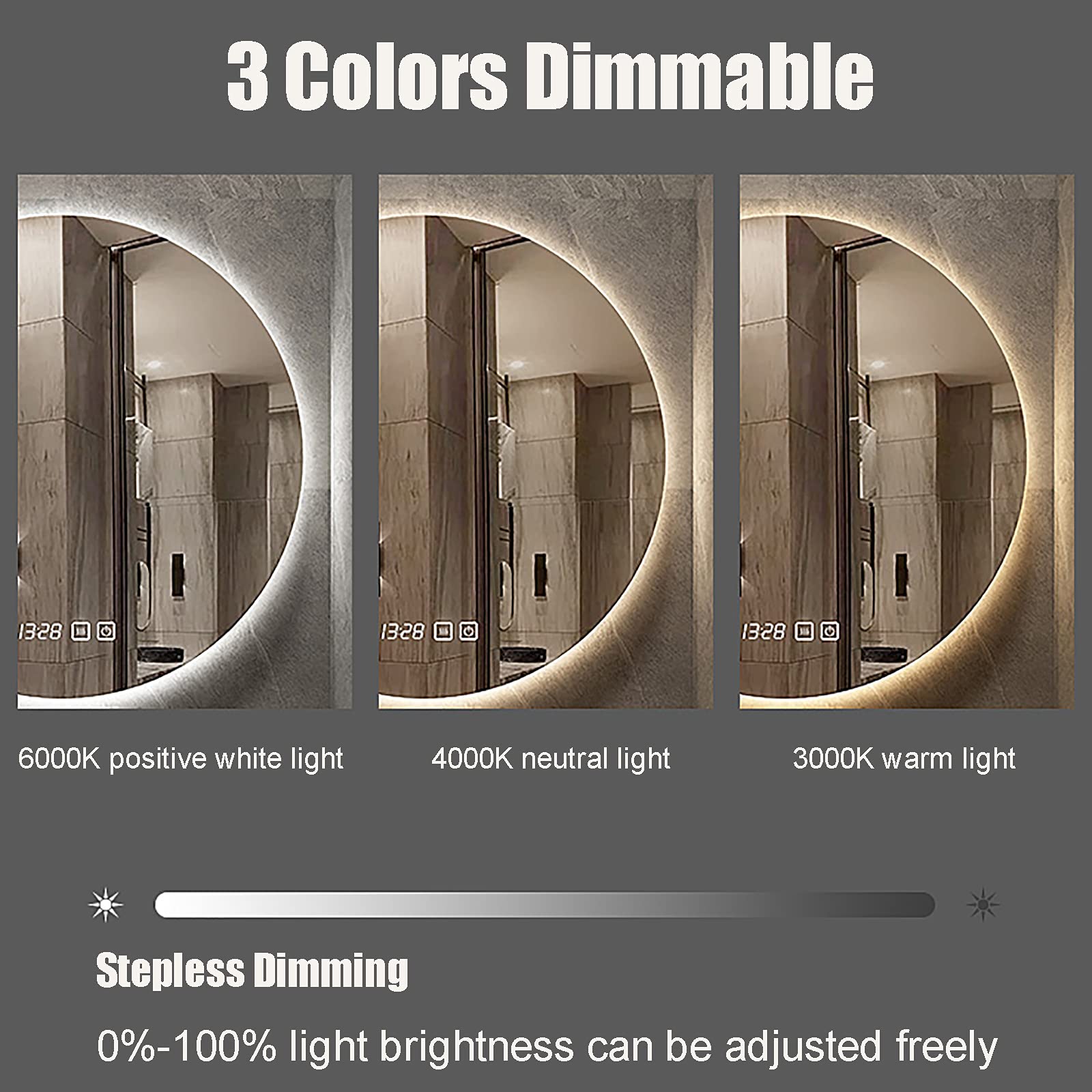 32 Inch LED Bathroom Mirror with Lights - Frameless Wall Mounted Round Makeup Mirror, Smart Anti-Fog Vanity Mirror with Dimmable Memory Touch Button (White/Warm Light) - Perfect for Modern Bathrooms, Dressing Rooms & Vanity Areas