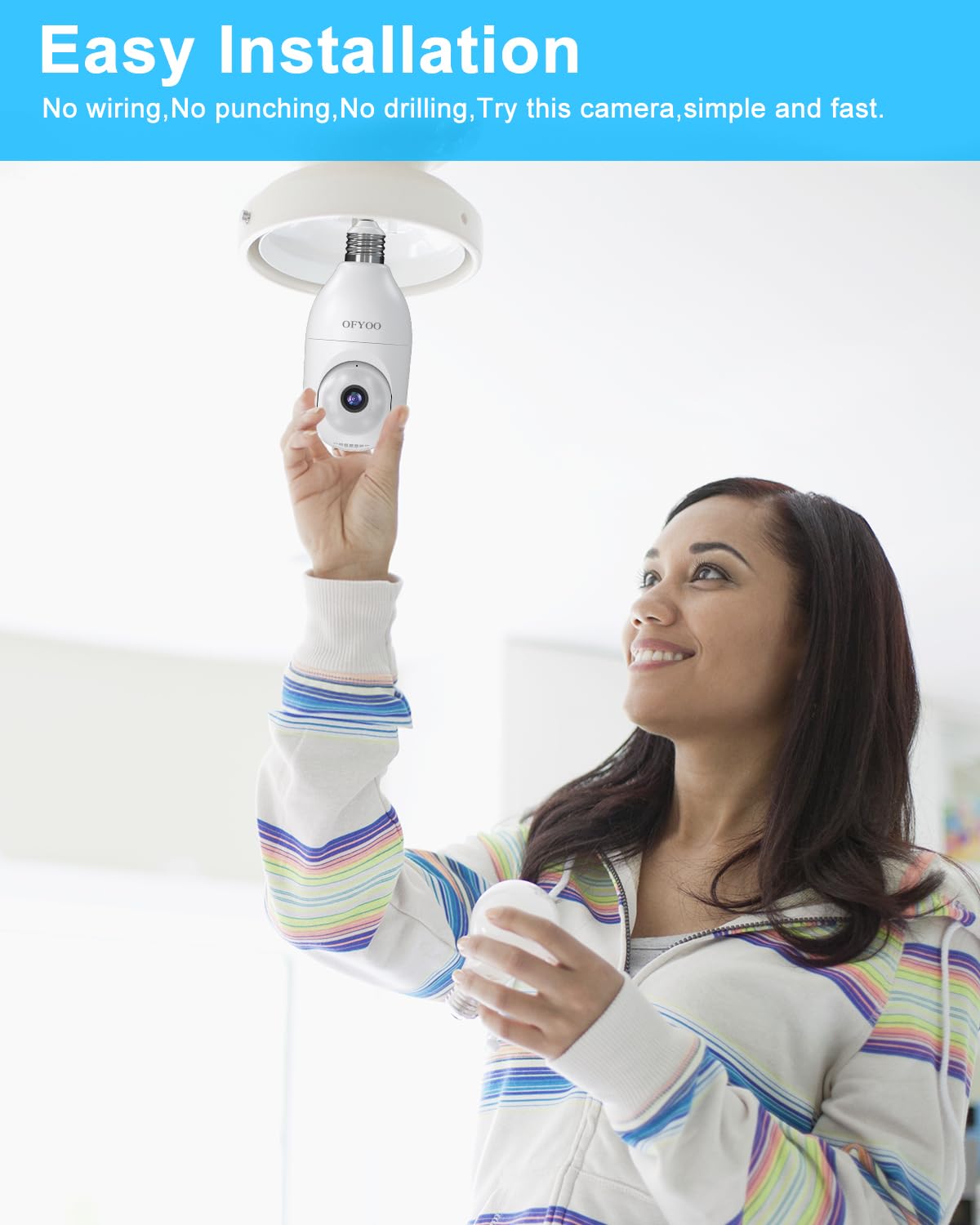 2K Wireless Light Bulb Security Camera - 360° PTZ, Motion Detection, Two-Way Audio, IP65 Waterproof, E27 Socket for Indoor/Outdoor Home Security - Perfect for Porch, Garage & Backyard Monitoring