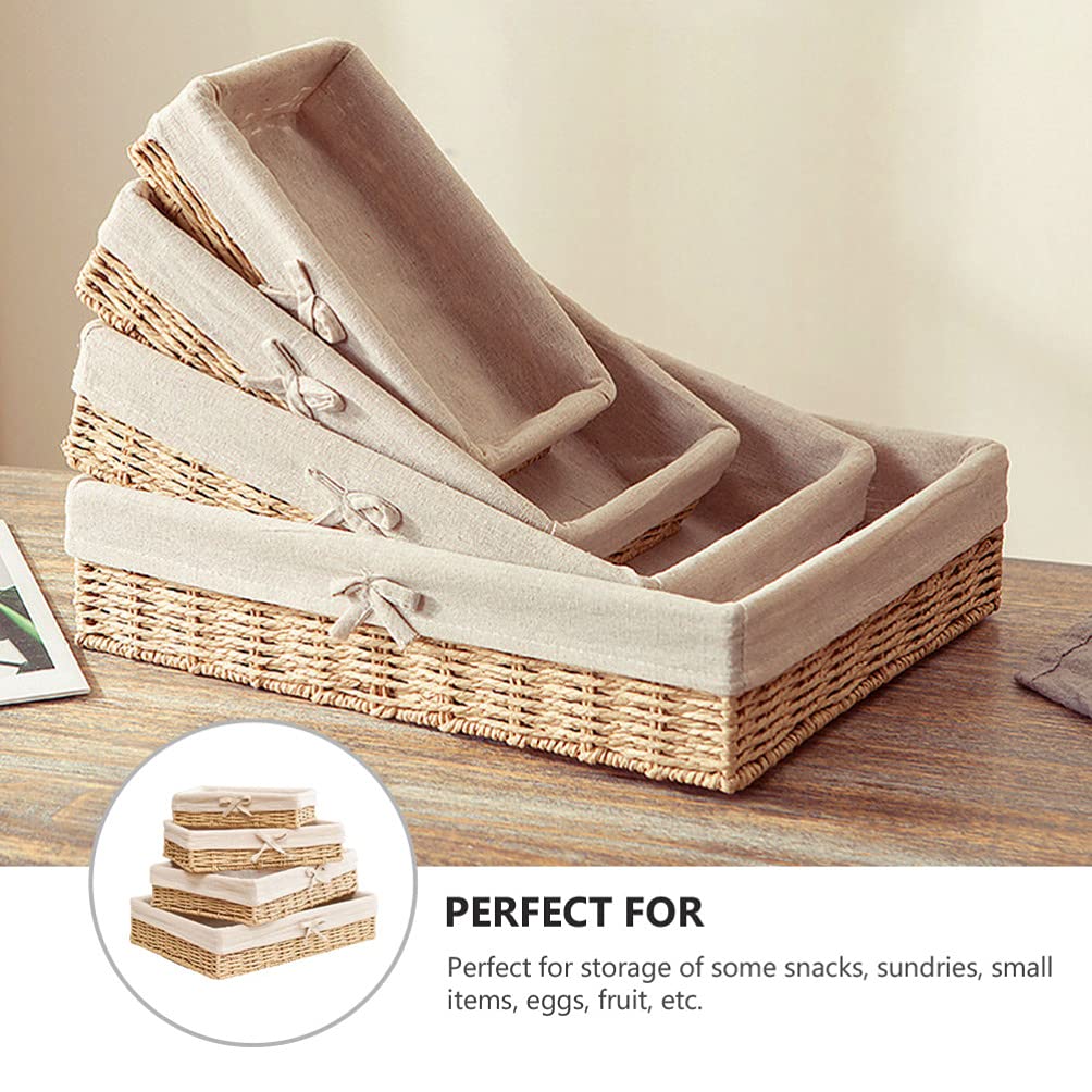 Hemoton 4-Piece Woven Rattan Storage Basket Set - Bread, Fruit, Candy & Pantry Organizer - Nesting Baskets for Kitchen, Dining, Picnic & Home Decor - Eco-Friendly Wicker Food Trays & Sundries Holder