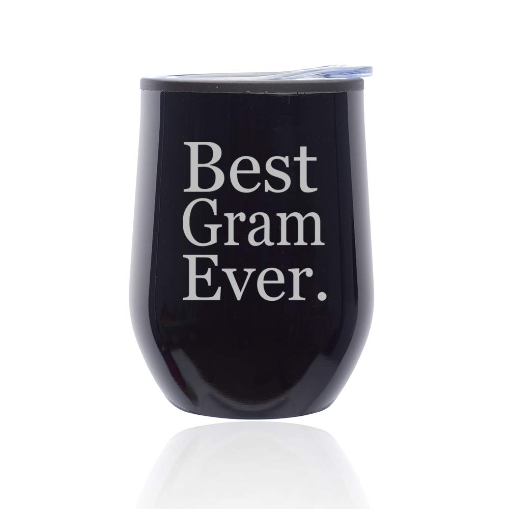 Stemless Wine Tumbler with Lid - Insulated Coffee Travel Mug Glass for Hot & Cold Drinks - Perfect Gift for Grammy, Grandma & Grandmother (Midnight Black) - Ideal for Home, Office, Picnics & Travel