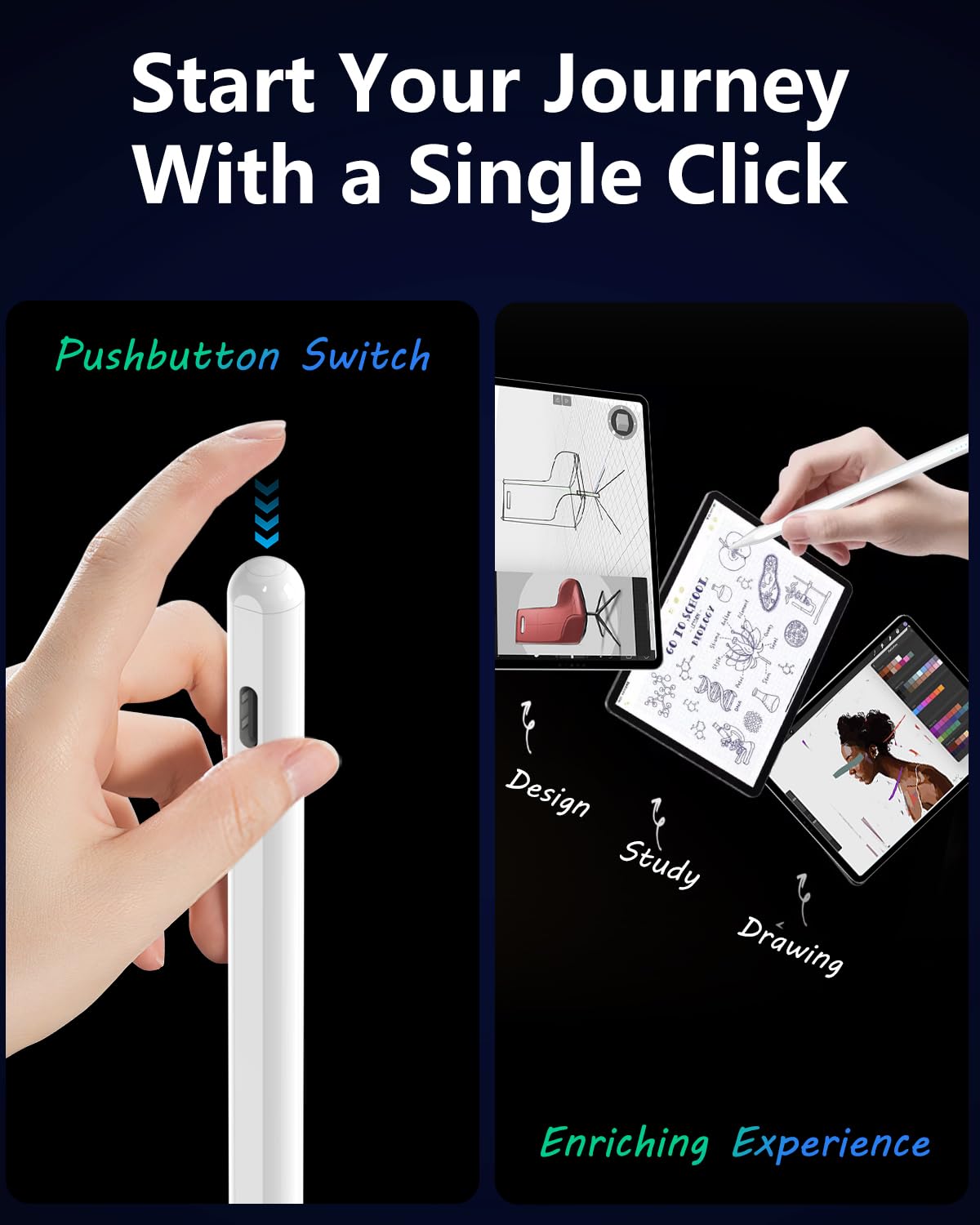 KIROSA 2nd Gen Stylus Pen for iPad 2018-2024 - Palm Rejection & Tilt Support - Compatible with iPad 10-6, Mini 6/5, Air 5/4/3/M2, iPad Pro 11
