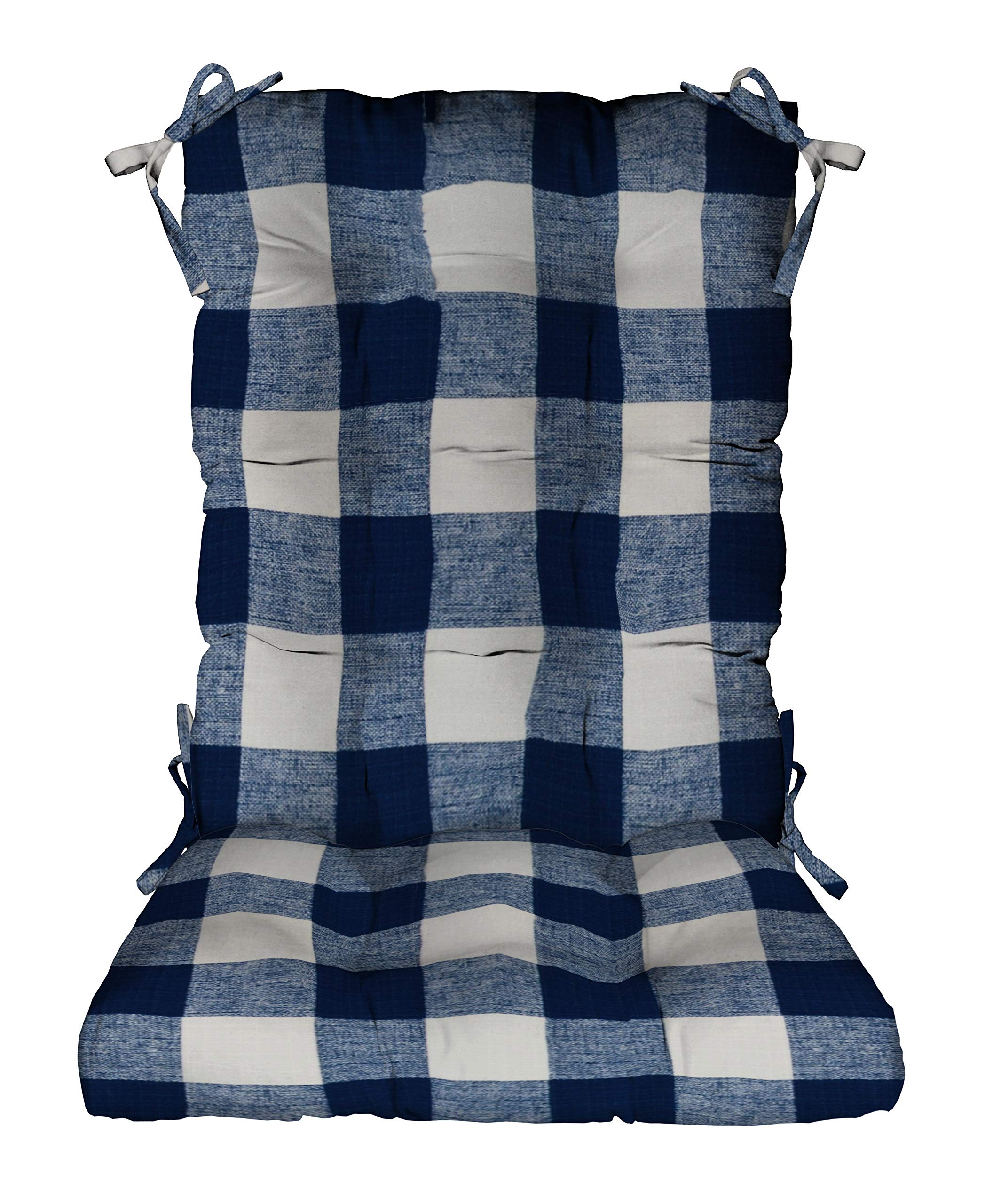 RSH Décor Indoor Outdoor Tufted Rocker Cushion - Large Blue Buffalo Plaid Chair Pad for Patio, Porch, Nursery & Living Room - Water Resistant & Comfortable Seat Cushion