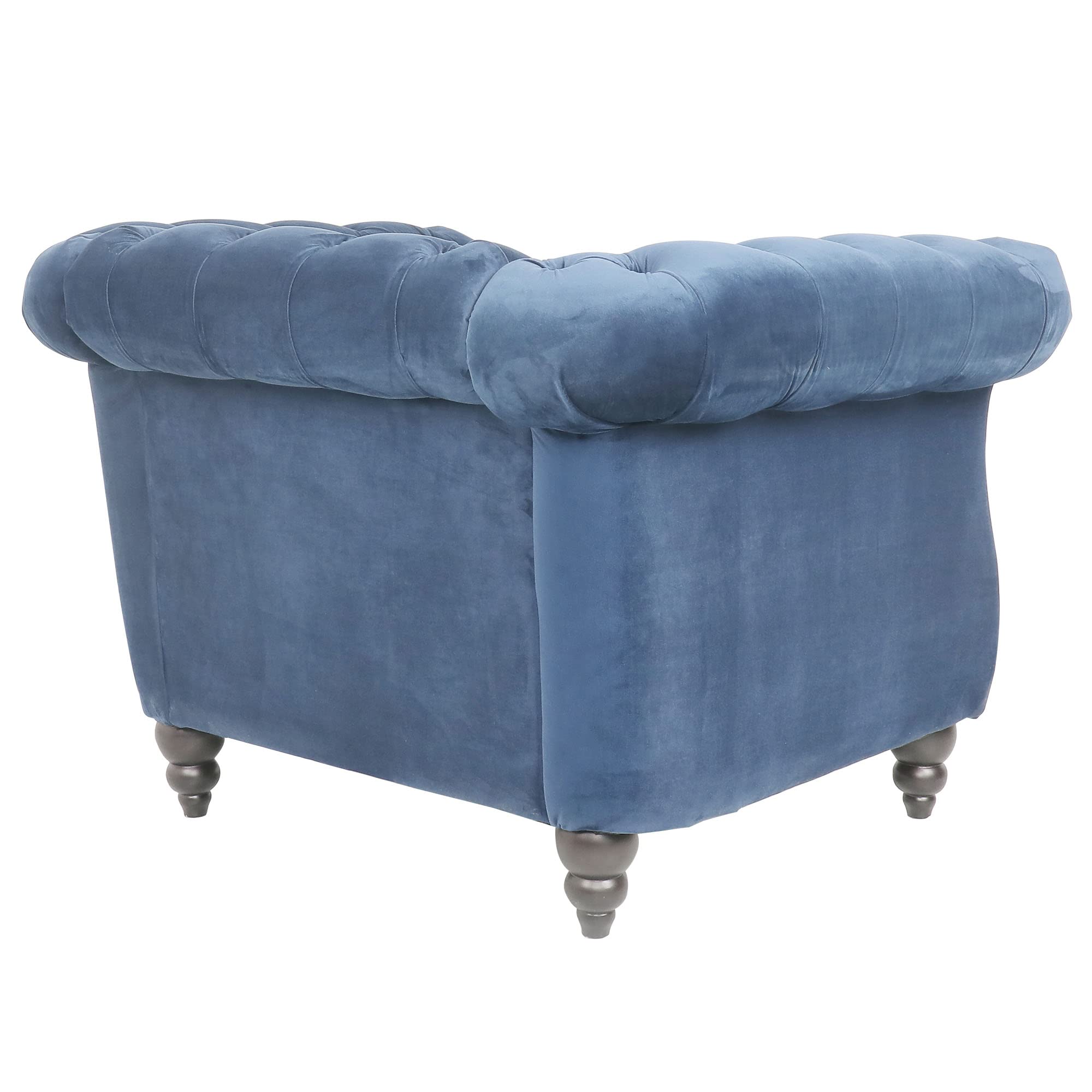 RARZOE Contemporary Velvet Chesterfield Chair - Blue Tufted Club Chair with Scrolled Arms & Nailhead Trim - Luxurious Accent Chair for Living Room, Bedroom & Office - Perfect for Home Decor, Reading Nook & Lounge Areas
