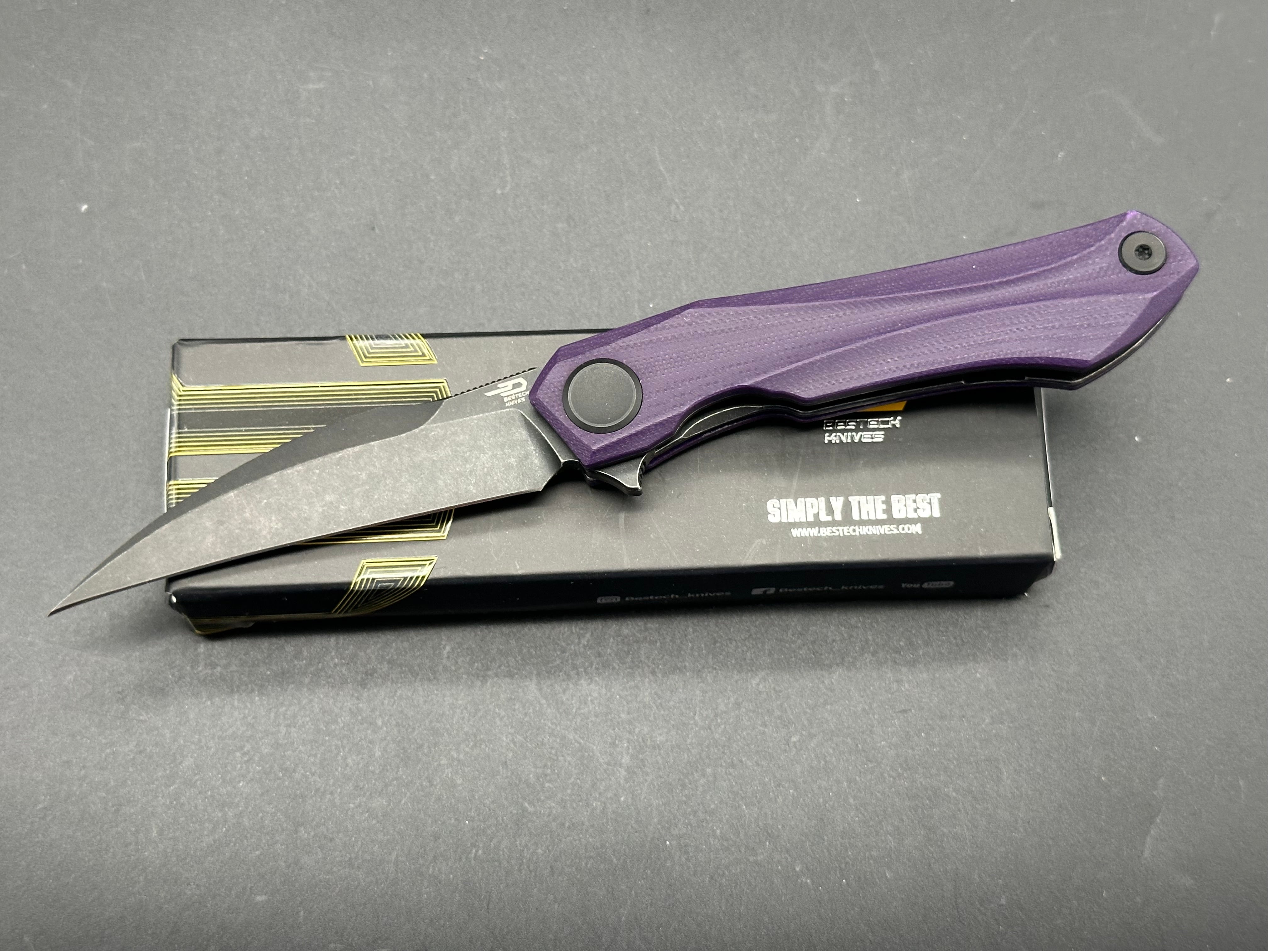 Bestech Ivy Folding Knife - Tiffany Purple G10 Handle, 14C28N Steel Plain Edge Black Stonewash Blade - EDC, Camping, Outdoor Survival Tool