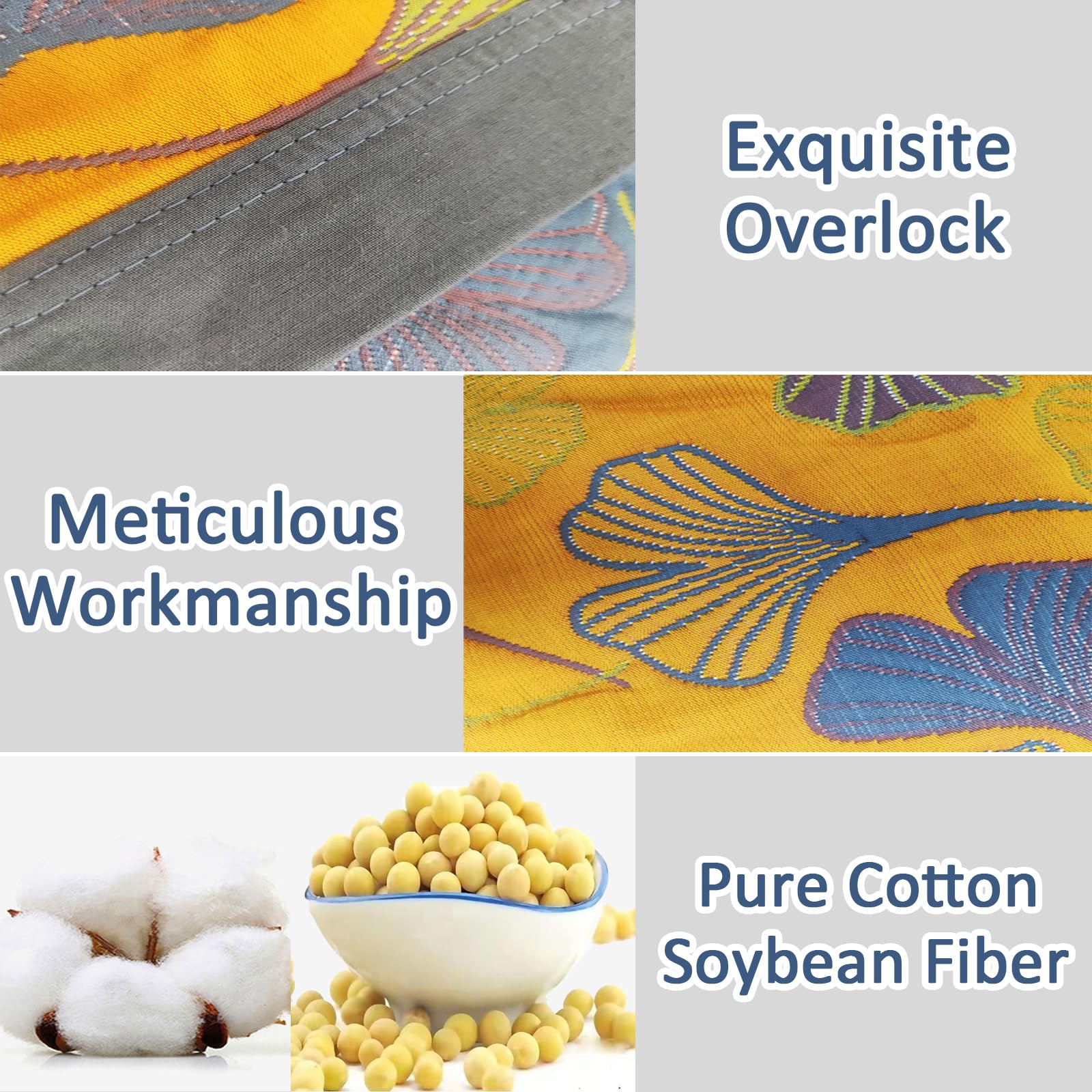 Ginkgo Leaf Reversible Cotton Quilt - Queen Size Blue & Orange All-Season Bedspread Coverlet | Lightweight Muslin Throw Blanket for Bed, Sofa, Couch | Perfect for Home Decor, Guest Room & Cozy Nights