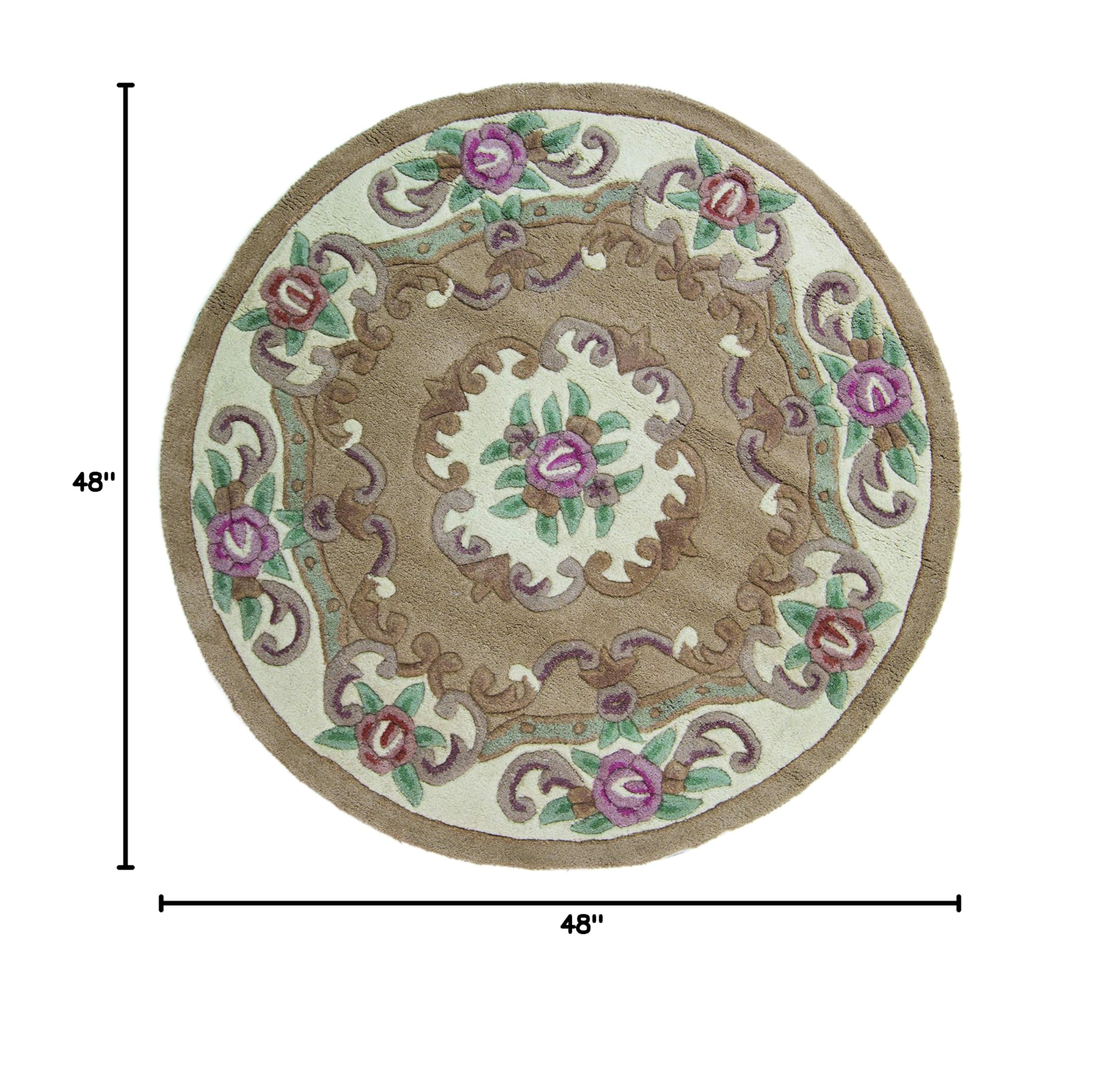 Beige Round 4' Wool Area Rug - Modern Soft Wool Carpet for Living Room, Dining Room, Bedroom - Non-Slip Canvas Backing - Perfect for Cozy Home Decor & High Traffic Areas
