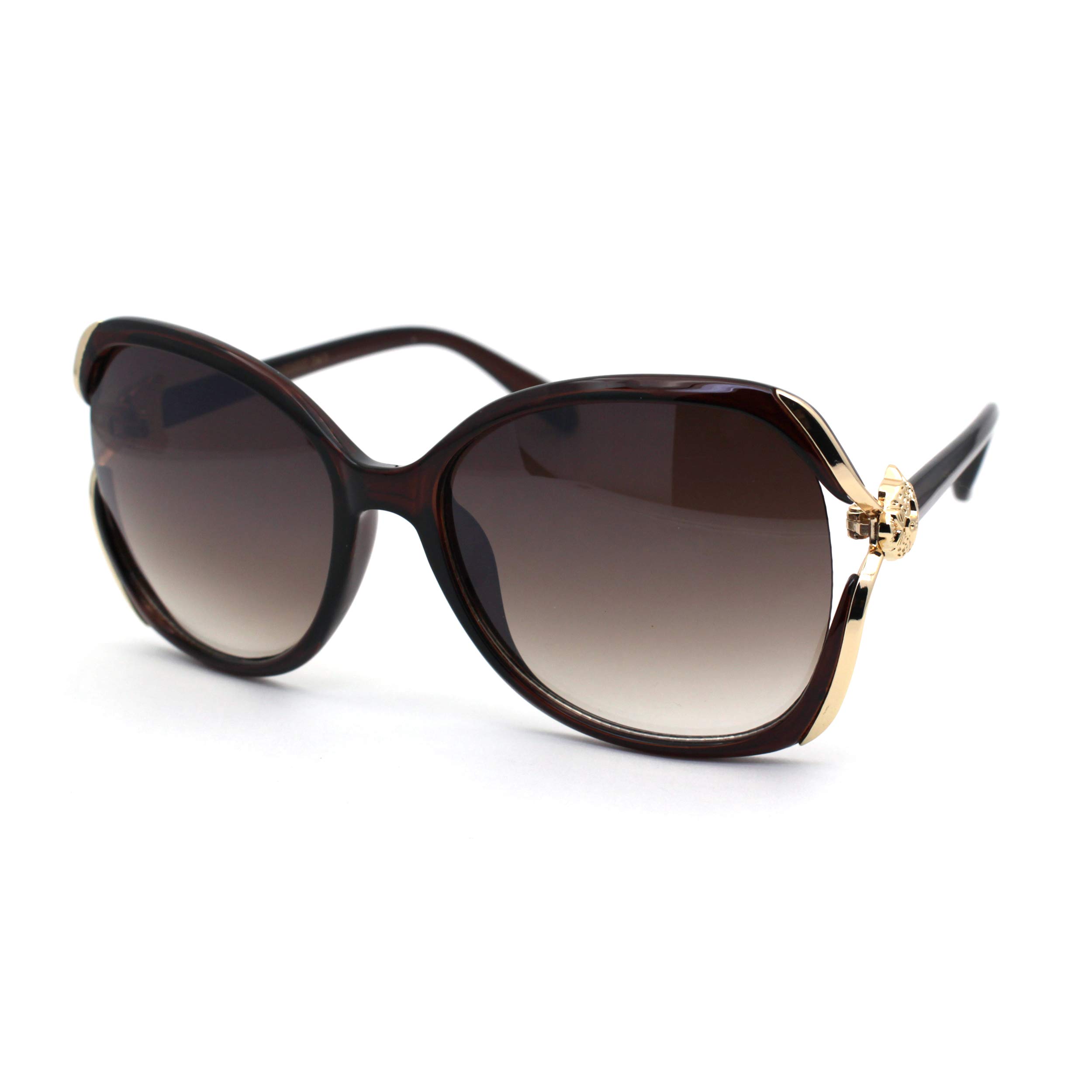 Women's Leopard Print Jewel Emblem Hinge Butterfly Sunglasses - Stylish UV Protection Shades for Beach, Party & Summer Fashion