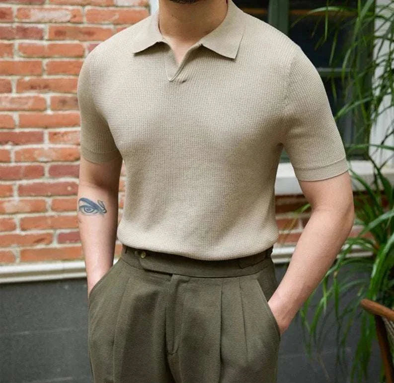 Men's Summer V-Neck Polo T-Shirt - Breathable Cotton Short Sleeve Casual Shirt for Golf, Work & Outdoor Activities