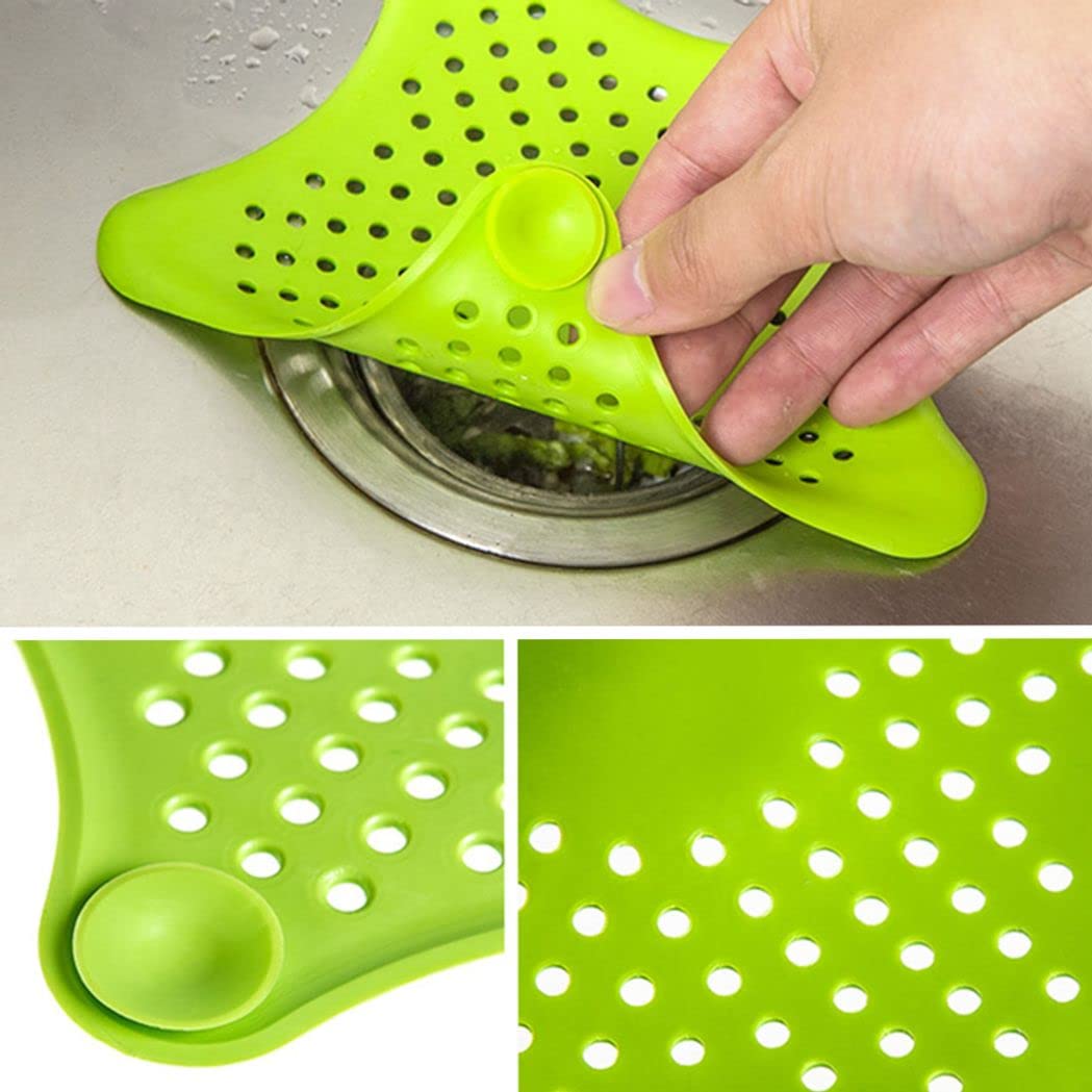 Premium Starfish Kitchen Floor Drain Cover - Durable Silicone Hair Catcher with Strong Suction Cups - Universal Shower Drain Protector for Bathroom, Bathtub & Kitchen Sink - Easy Install & Clean Strainer (Green) - Perfect for Homes, Apartments & RV Bathrooms