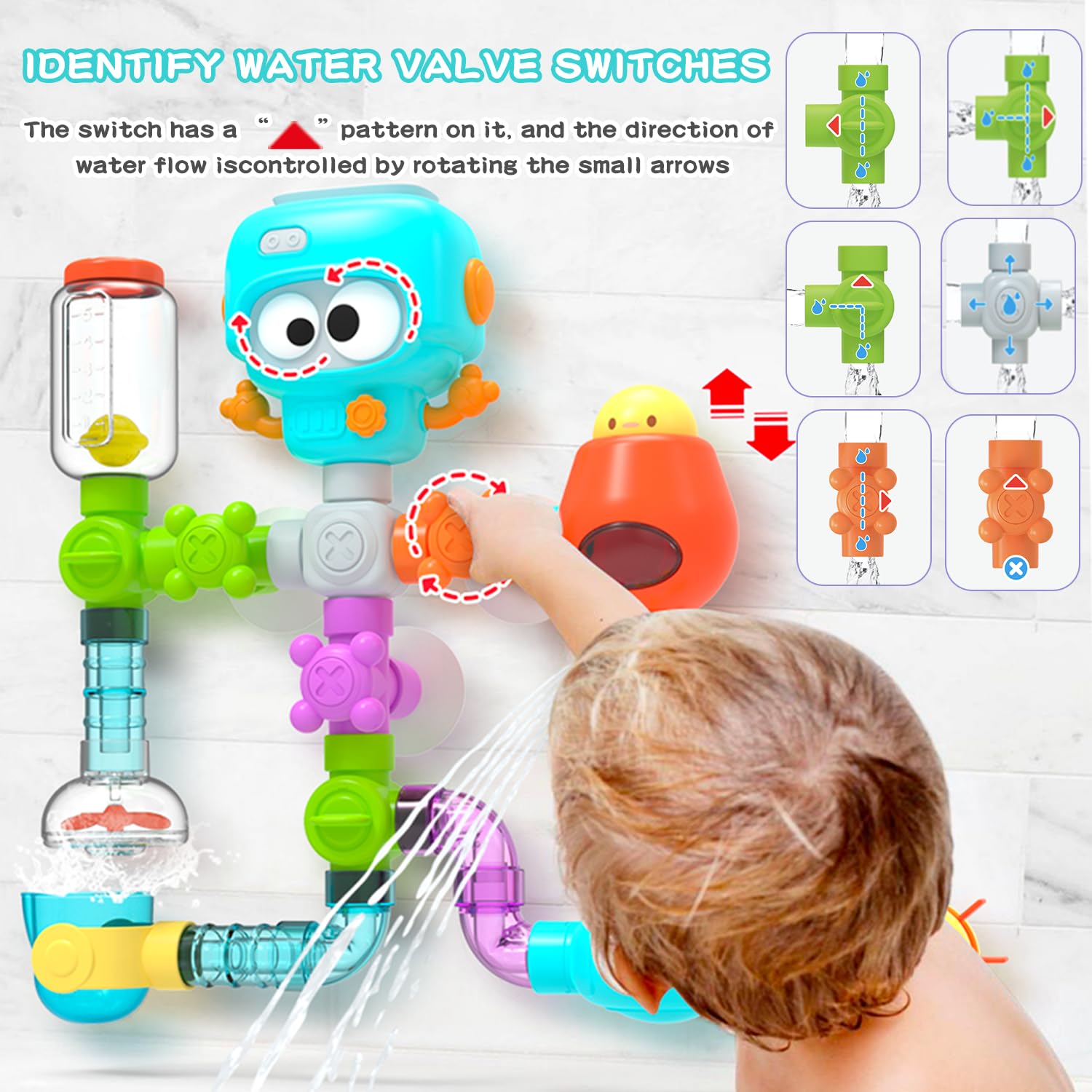 STEM Educational Bath Toys for Kids Ages 3-8 | 27-Piece DIY Water Pipe Building Kit | Mold-Free Bathtub Wall Toys | Engineering Learning Gift for Toddlers | Perfect for Bath Time Play & Early STEM Development
