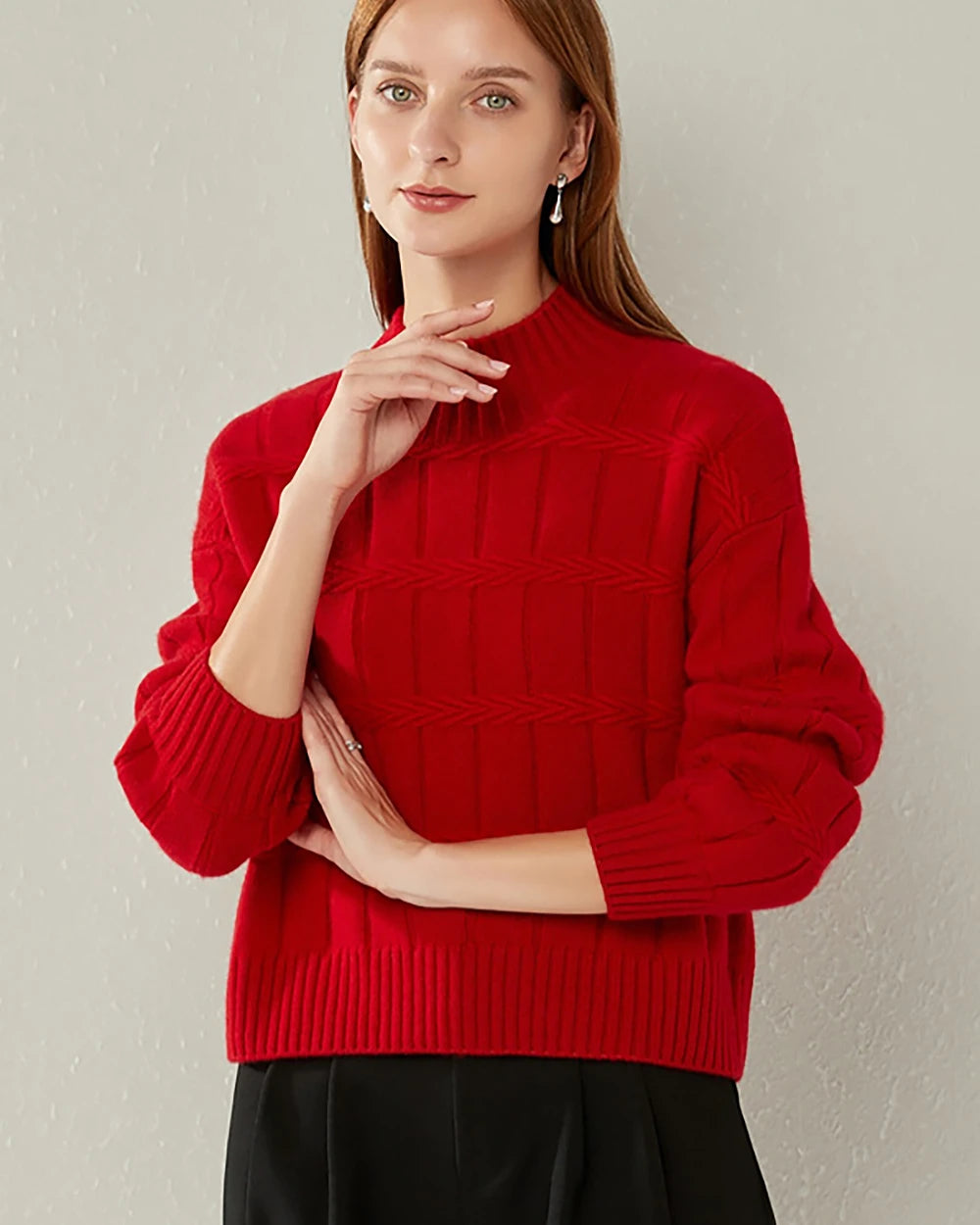 Luxury Textured Mock Neck Cashmere Sweater for Women - Soft & Warm Winter Pullover - Perfect for Office, Date Night & Holiday Outfits