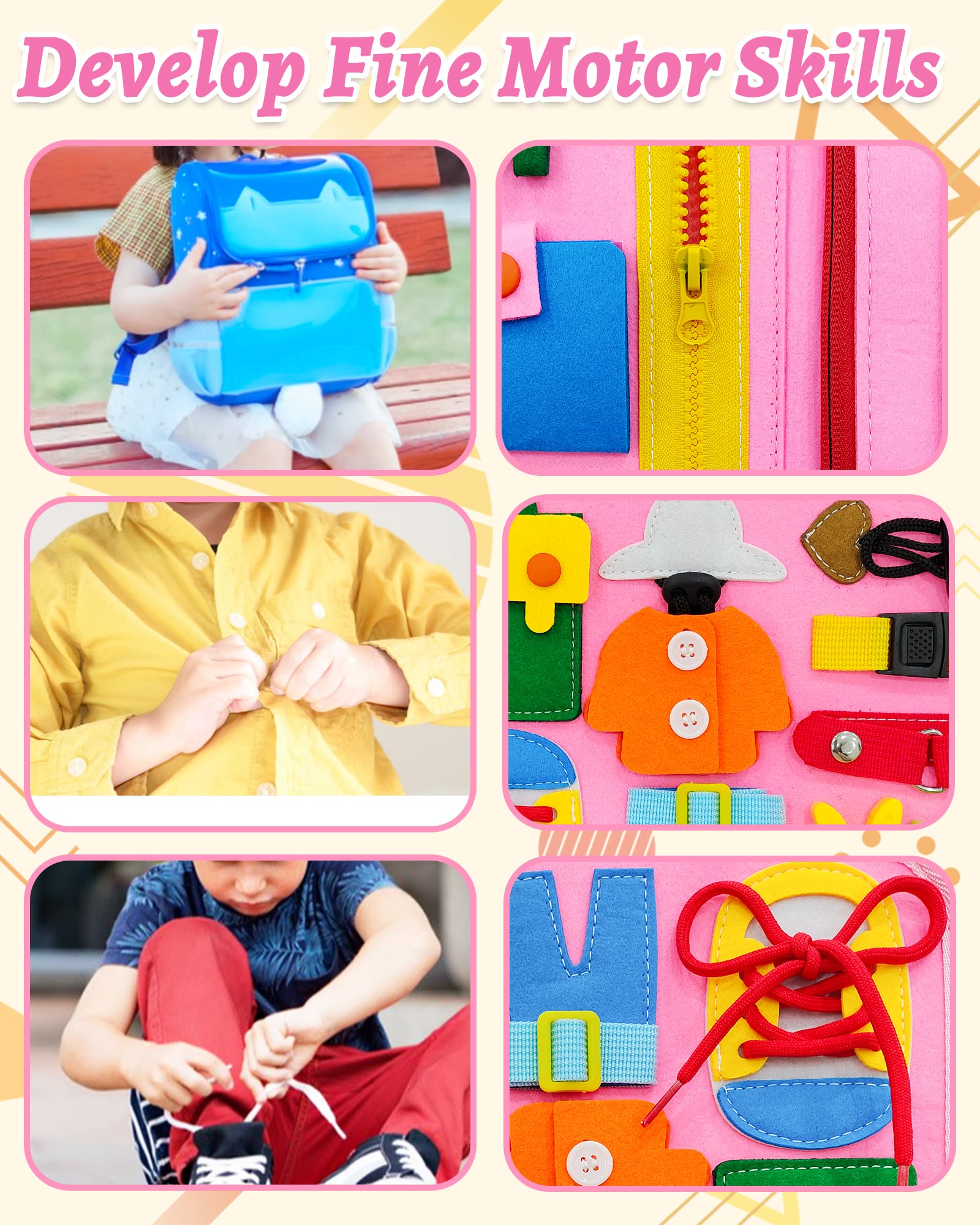 Exorany Montessori Busy Board Sensory Toy for Toddlers 1-4 Years Old - Educational Travel Activity Toy for Fine Motor Skills Development - Perfect Birthday Gift for Boys & Girls - Ideal for Airplane, Car Rides & Preschool Learning