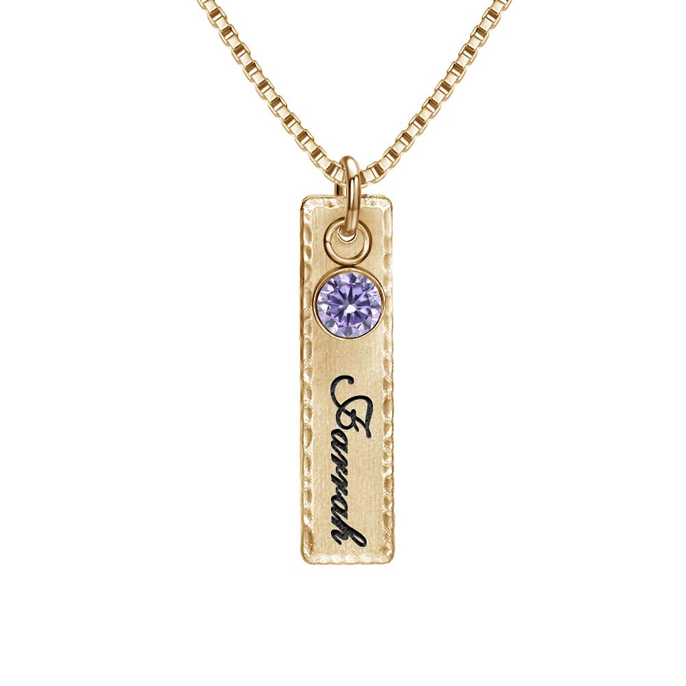 Personalized Engraved Bar Necklace with Birthstone - 925 Sterling Silver Custom Name Necklace for Women, Perfect Gift for Birthday, Anniversary & Mother's Day Jewelry