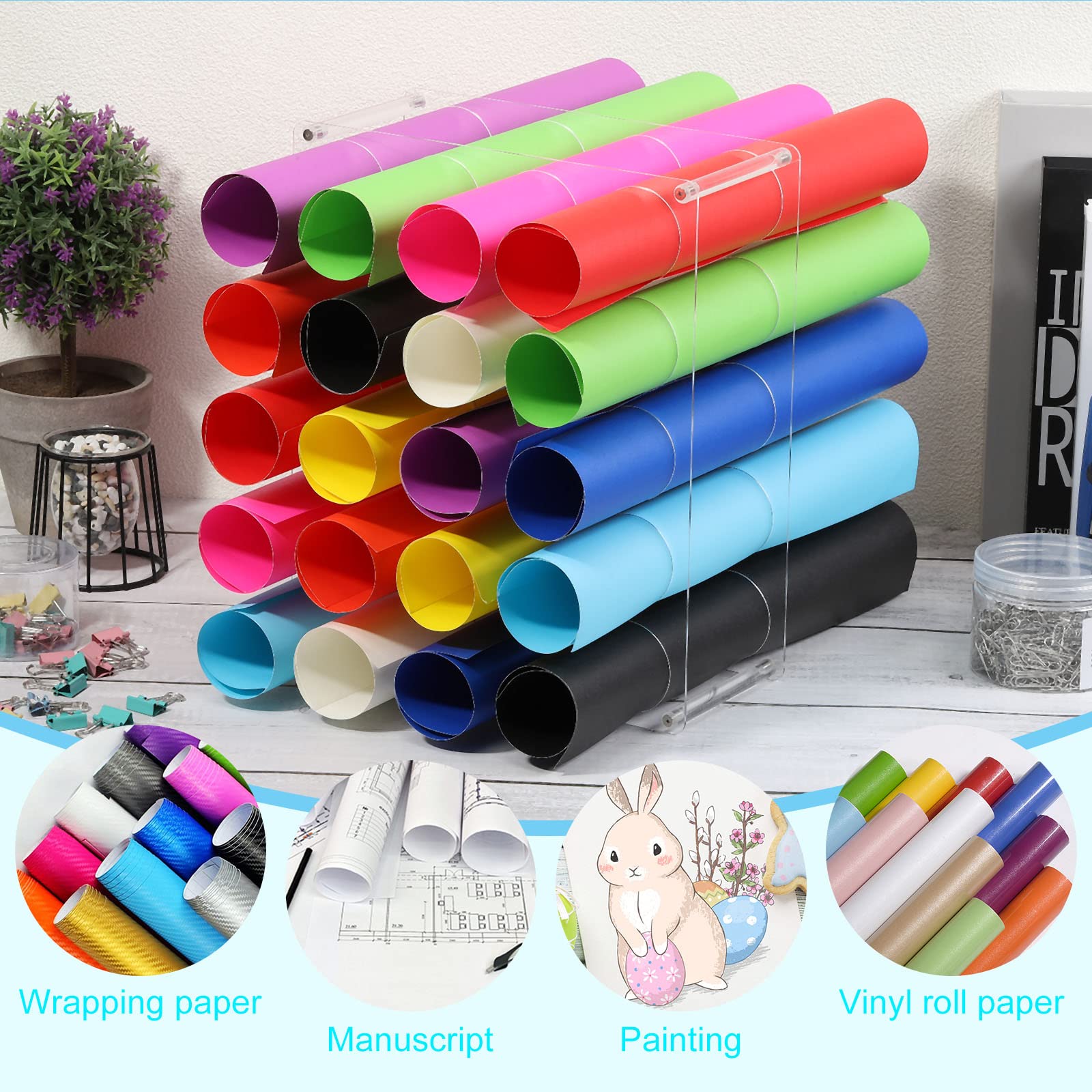 uxcell 2-Pack Clear Acrylic Vinyl Roll Storage Rack & Organizer - Holds Up to 40 Vinyl Rolls for Craft Room, Gift Wrapping & Home Organization - Perfect for DIY Projects & Scrapbooking Supplies Storage
