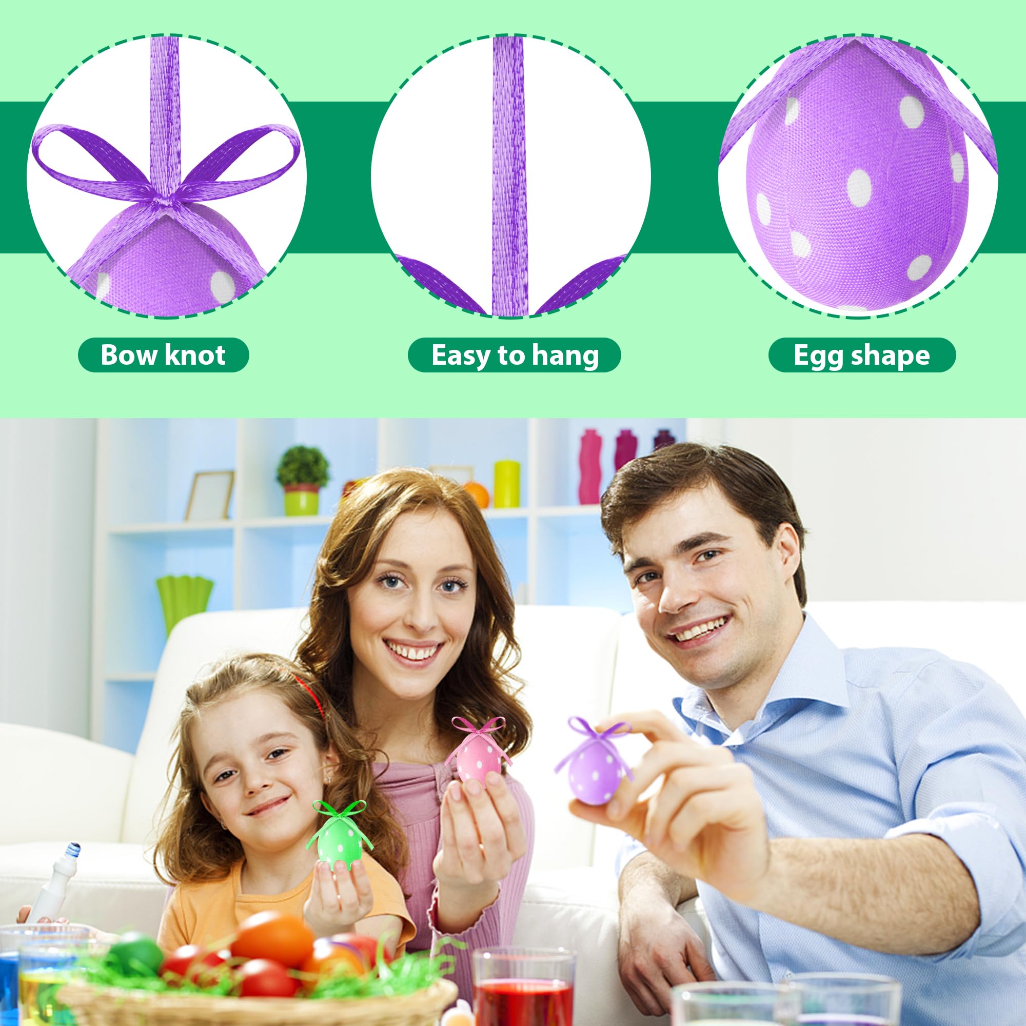 30 Pcs Easter Hanging Eggs - Mini Fabric Wrapped Easter Decorations with Bow, Dotted Easter Egg Ornaments for Party, Birthday, Home & Garden Decor - Perfect for Easter Tree, Spring Celebrations & Festive DIY Crafts