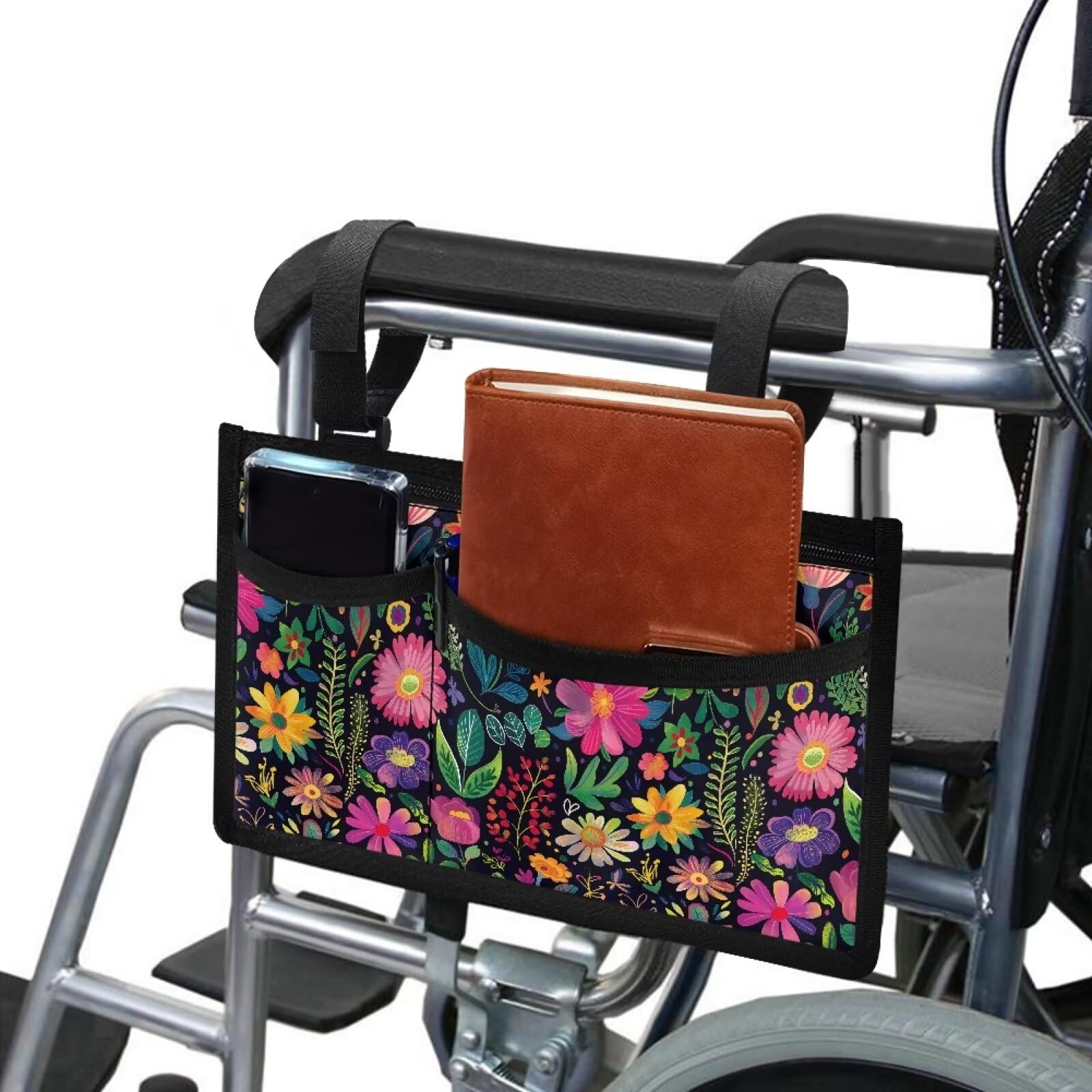 **Hip Hop Wheelchair Side Bag - Nature Print Wheelchair Accessories for Adults & Seniors - Versatile Rehabilitation Aid & Wheelchair Backpack - Perfect for Daily Use, Travel & Outdoor Activities**