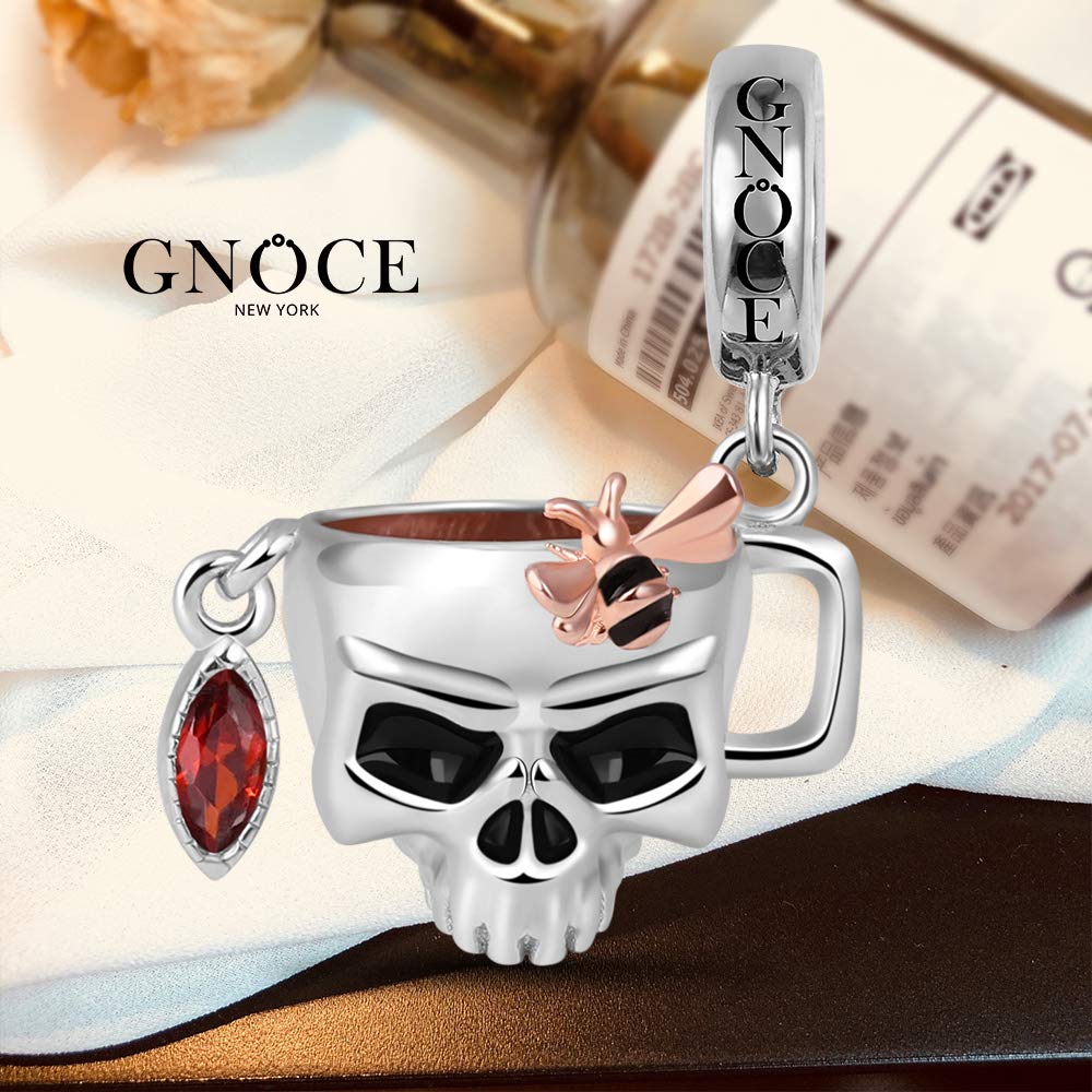 GNOCE Honey Cup Charm Pendant - Sterling Silver Skull Charm with CZ Stones - Fits All Bracelets & Necklaces - Women's Jewelry Gift for Halloween, Gothic Fashion & Everyday Wear