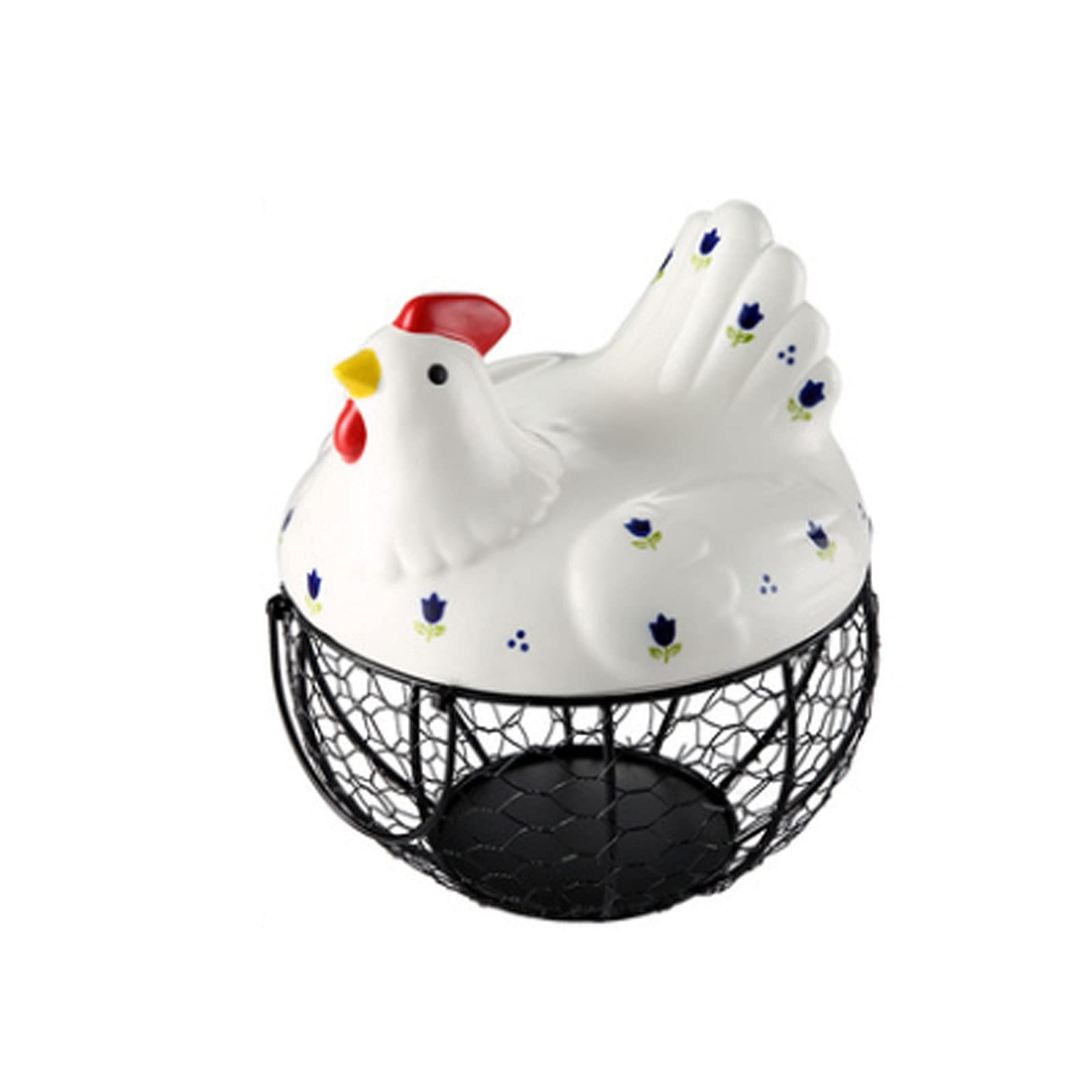 WKLIANGYUANPING Refrigerator Egg Container - Iron Egg Storage Basket & Fruit Snack Holder, Ceramic Hen Decor Kitchen Accessories (Color B) - Perfect for Organizing Eggs, Fruits, and Kitchen Decorations