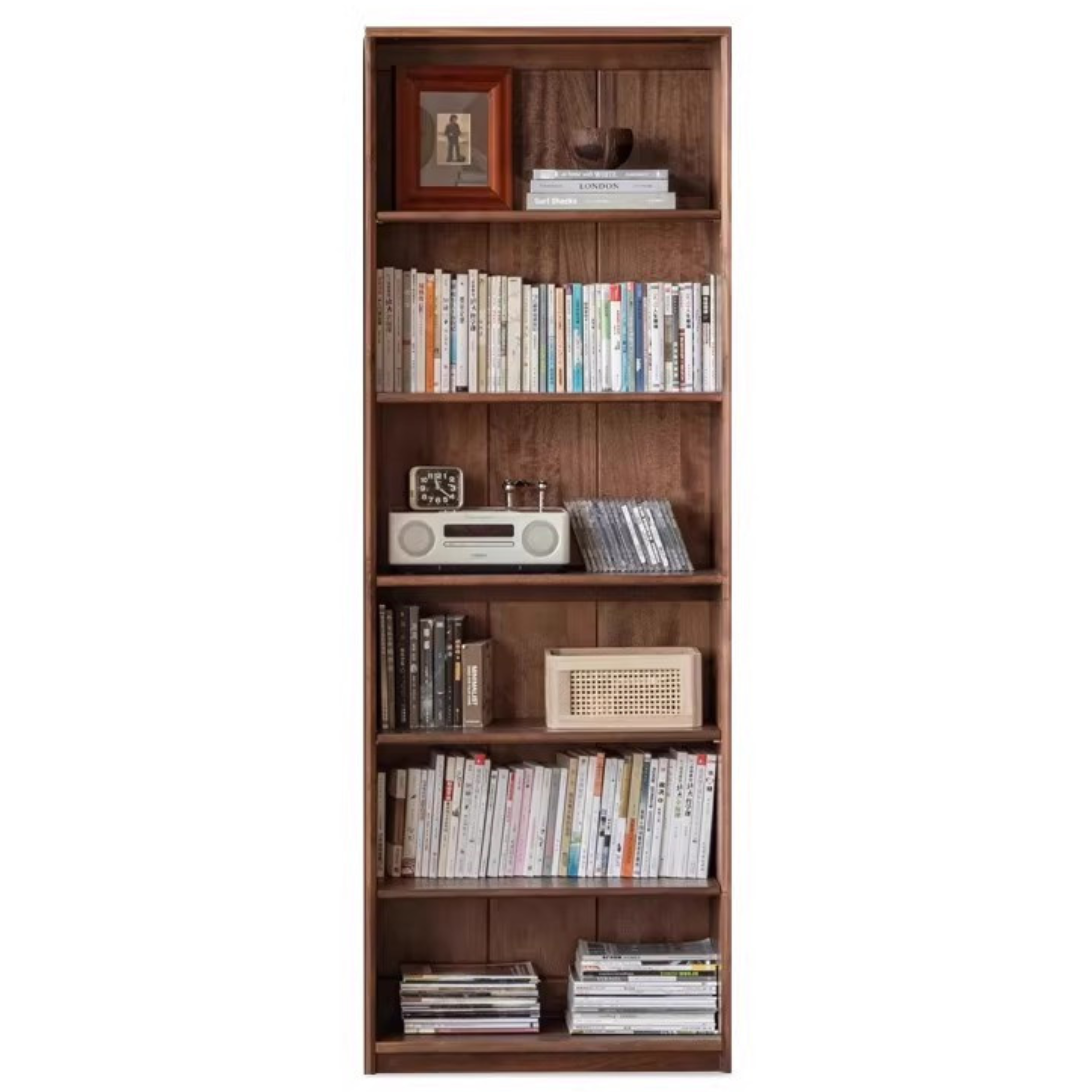 Black Walnut Solid Wood Bookcase - Free Standing Adjustable Bookshelf for Living Room, Office & Study | Modern Home Storage Furniture