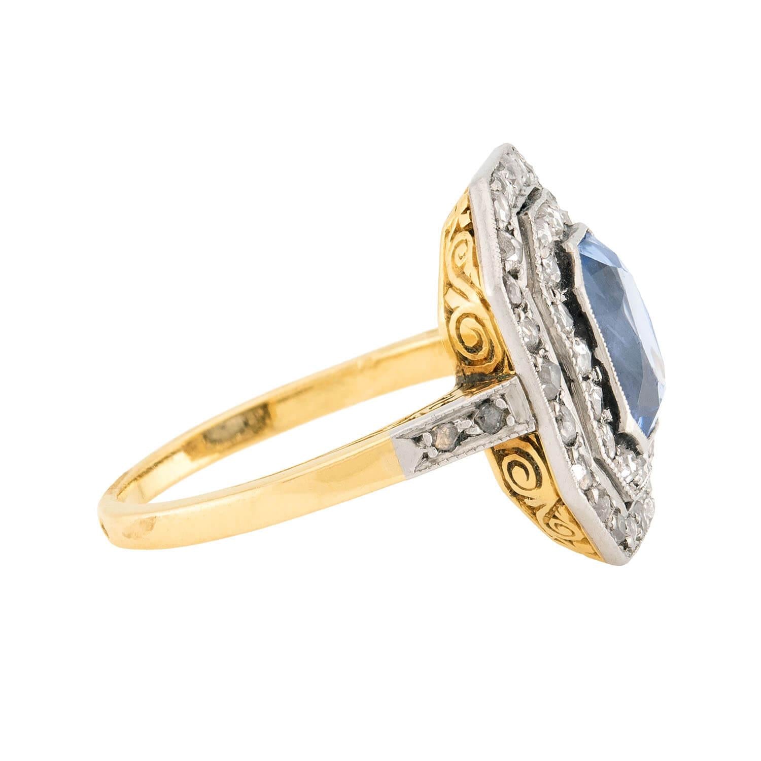 Exquisite Edwardian French 18k Gold & Platinum Sapphire Diamond Ring - Vintage Engagement, Wedding, or Anniversary Jewelry Gift