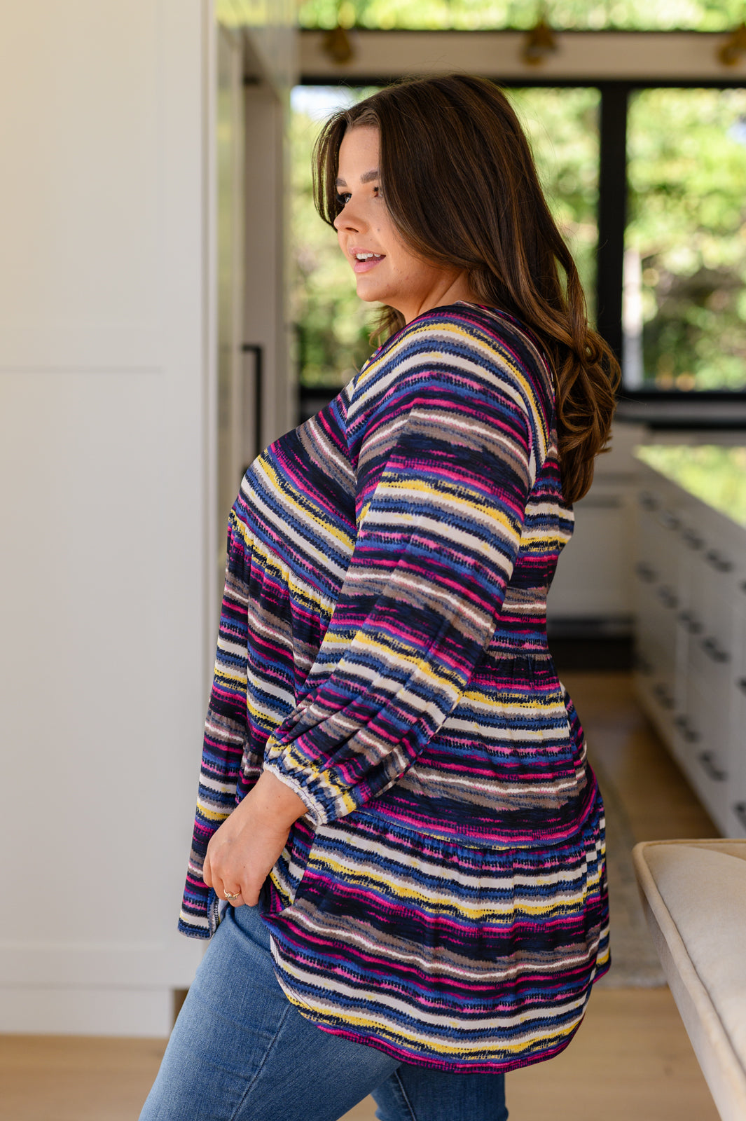 Circle Back Striped V Neck Top - Women's Casual Short Sleeve Blouse for Summer | Perfect for Office Wear, Date Night & Weekend Outfits