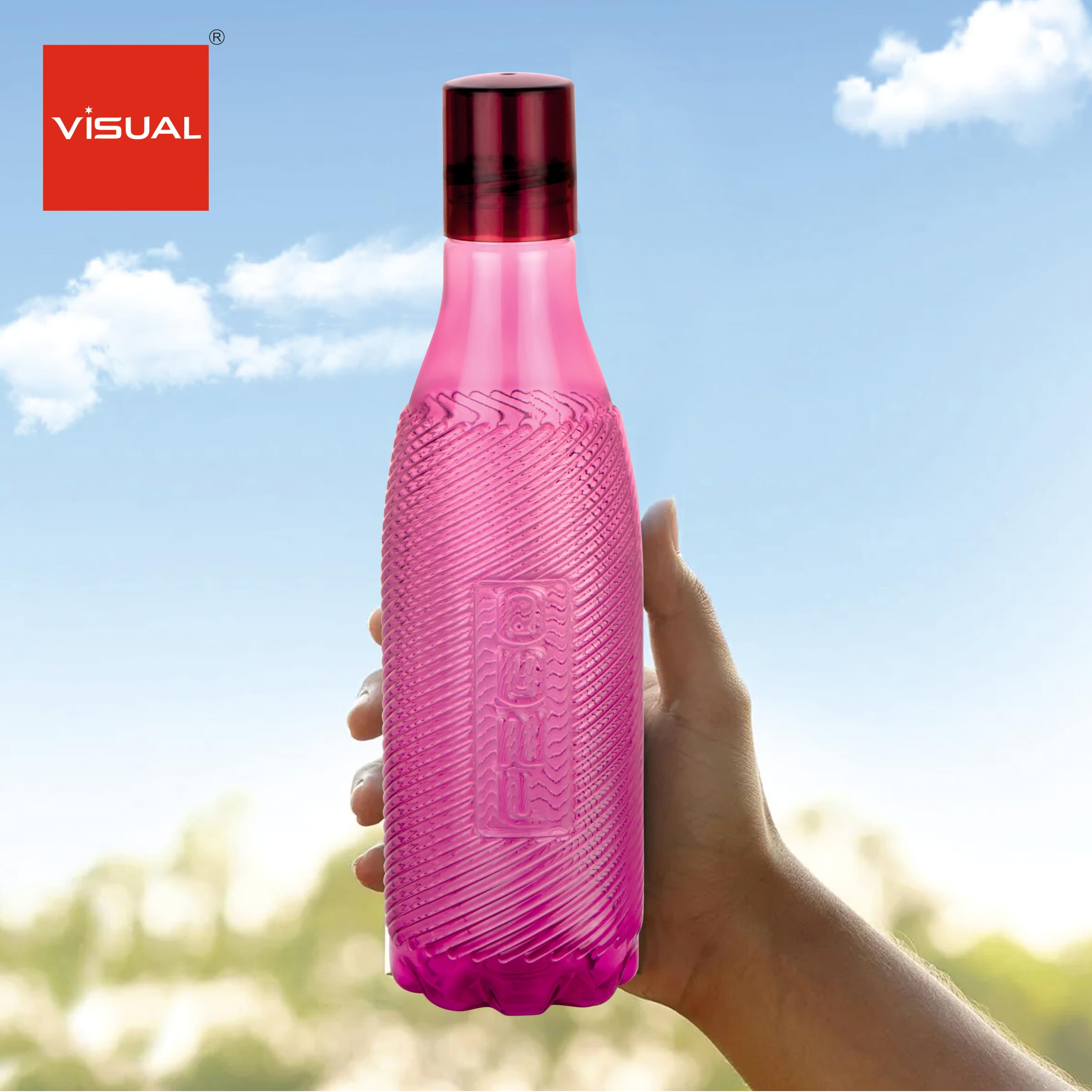 Visual Spiro Water Bottle 1000ml (34oz) - BPA Free, Unbreakable & Durable - Pack of 4 - Perfect for Gym, Office, Travel & Outdoor Activities - Stylish Grey Design