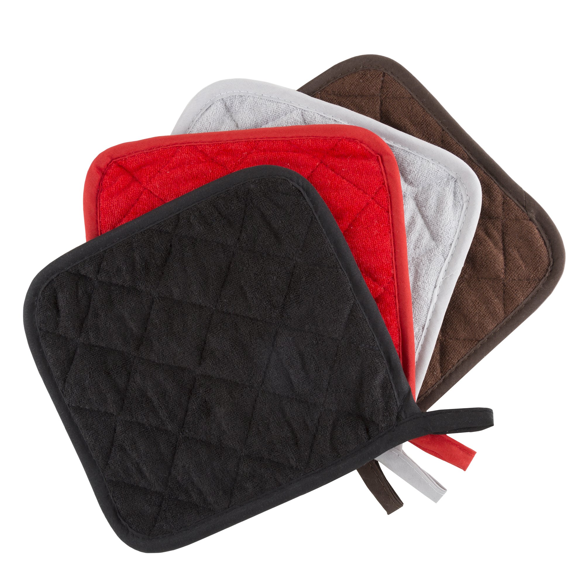 Lavish Home 3-Piece Heat Resistant Quilted Cotton Pot Holder Set - Black | Oven Mitts for Cooking, Baking & Kitchen Safety | Perfect for Hot Pans, Pots & Dishes