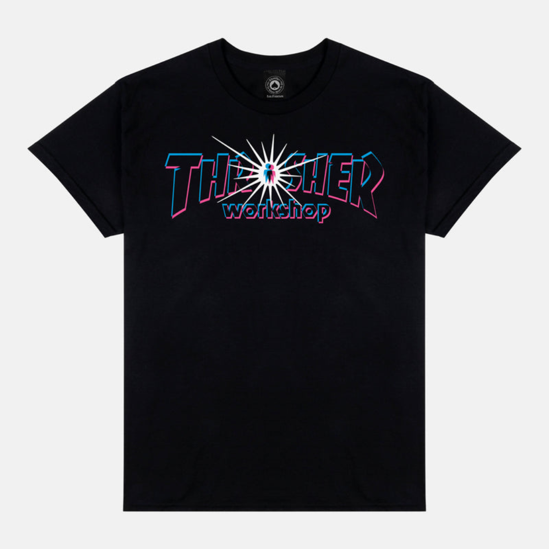 Thrasher x AWS Nova Short Sleeve T-Shirt for Men & Women - Black Cotton Graphic Tee - Skateboarding & Streetwear Fashion
