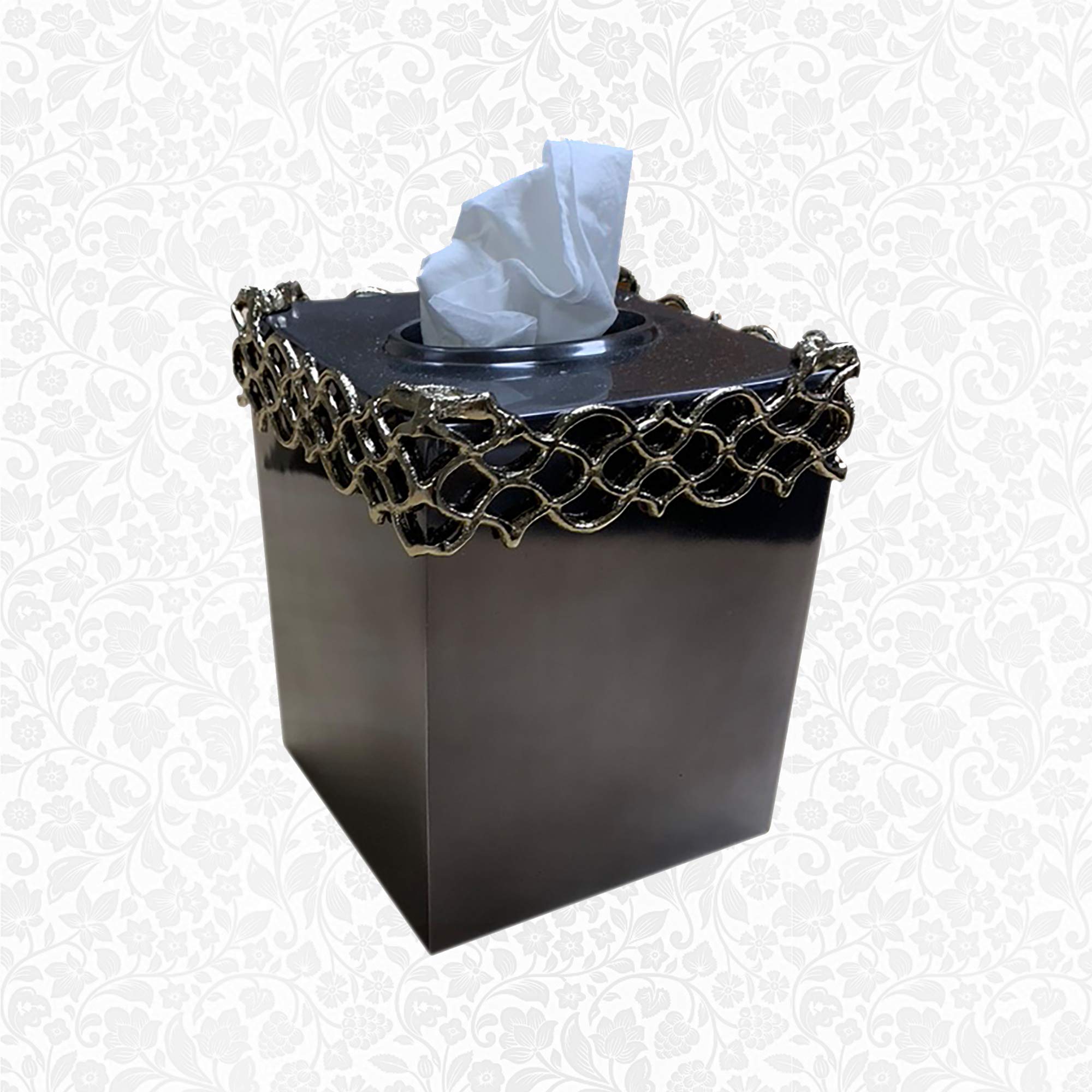 Decozen Gold Tissue Box Cover - Elegant Paper Towel Holder & Toilet Paper Dispenser for Kitchen, Bathroom, Bedroom Decor | Arabesque Collection | Perfect for Countertops, Dressers & Home Accessories