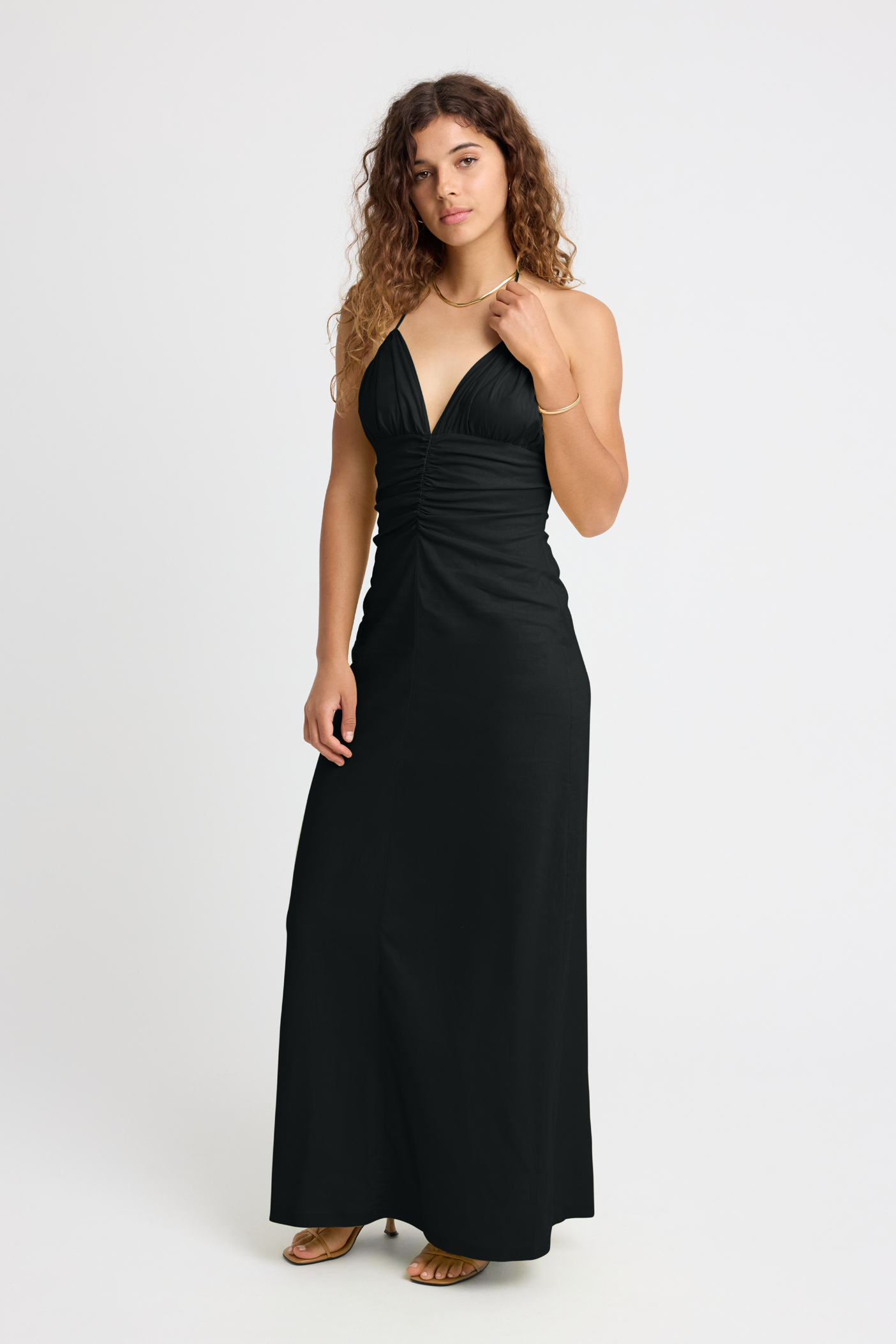 Dani Linen Halter Dress for Women - Summer Black Flowy Beach Dress for Vacation, Party & Casual Wear
