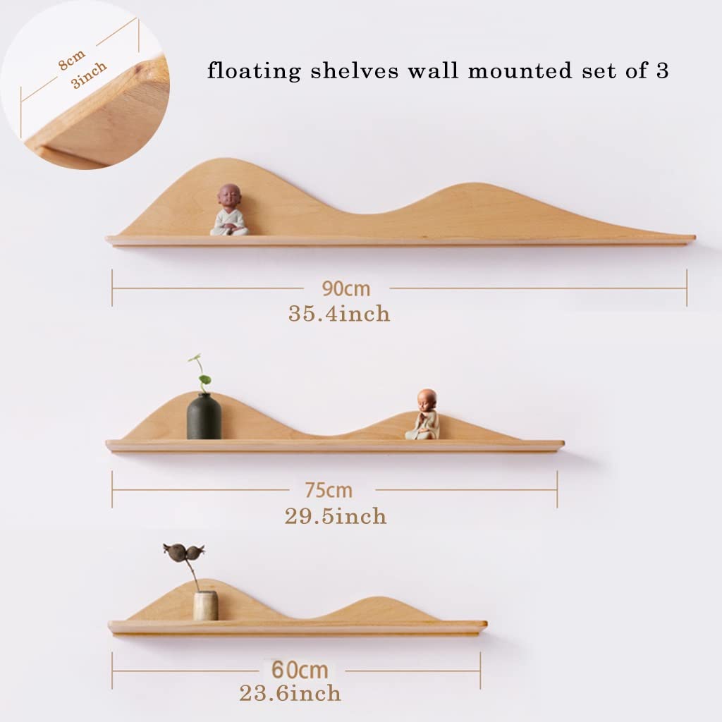 Mountain Shape Floating Shelves Set - Rustic Wood Wall Mounted Shelves for Farmhouse, Bedroom, Kitchen & Living Room Decor - Perfect for Displaying Plants, Books & Home Accessories