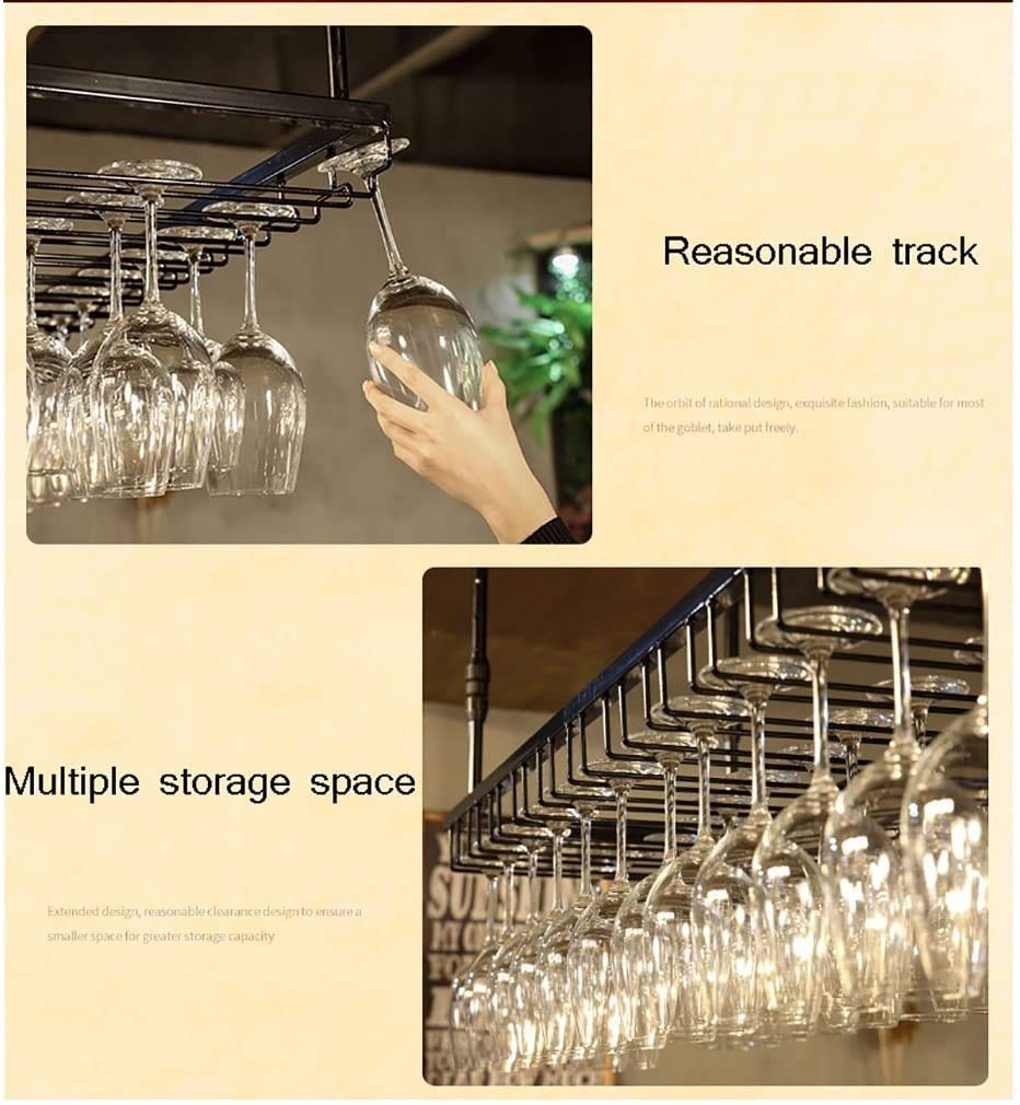 Industrial Ceiling Mounted Wine Glass Holder - Adjustable Height Hanging Rack for Stemware (Black, 90×35cm) - Perfect for Home Bars, Restaurants & Kitchen Storage