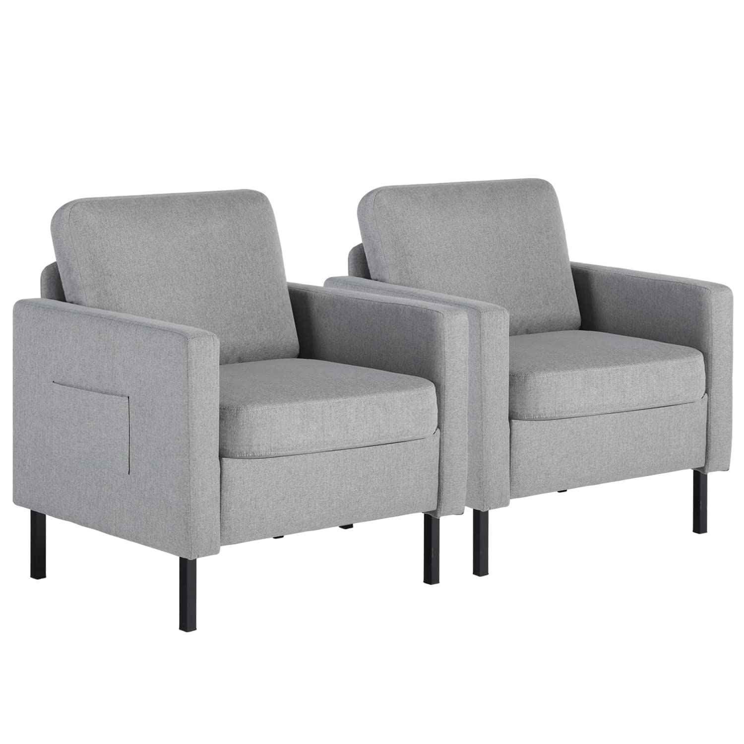 AODAILIHB 2-Piece Gray Upholstered Accent Chairs Set - Comfortable Living Room & Bedroom Armchairs with Metal Legs for Small Spaces - Perfect for Reading Nooks, Guest Seating & Home Office Decor