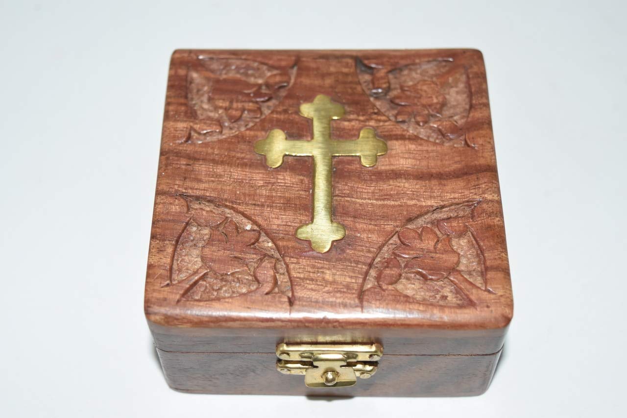 Nature's Enlightenment Cross Inlaid Square Rosary Bead Box - Wooden Prayer Bead Storage, Religious Altar Supplies, Spiritual Gift for Christians (Perfect for Home Altar, Church Use & Thoughtful Present Giving)