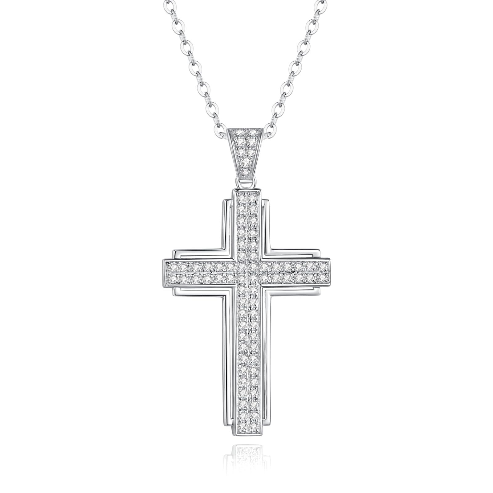 Moissanite Cross Pendant Necklace for Women - 925 Sterling Silver Plated with 18K Gold - Elegant Jewelry Gift for Wife, Mom, Her - Perfect for Anniversary, Birthday, Wedding, Christmas & Valentine's Day - Ideal for Parties, Church & Everyday Wear