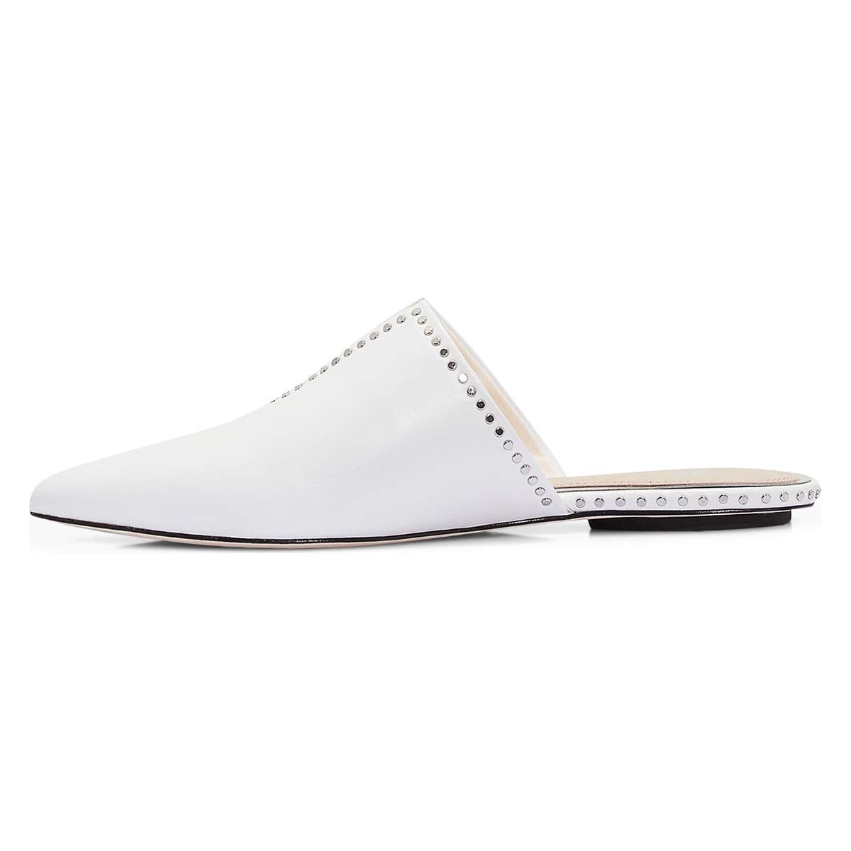 FSJ Women's Studded V-Cut Mule Slippers - Pointed Toe Low Heel Slide Sandals, Backless Casual Shoes for Women (US Size 4-15) | Perfect for Home, Office & Summer Outfits