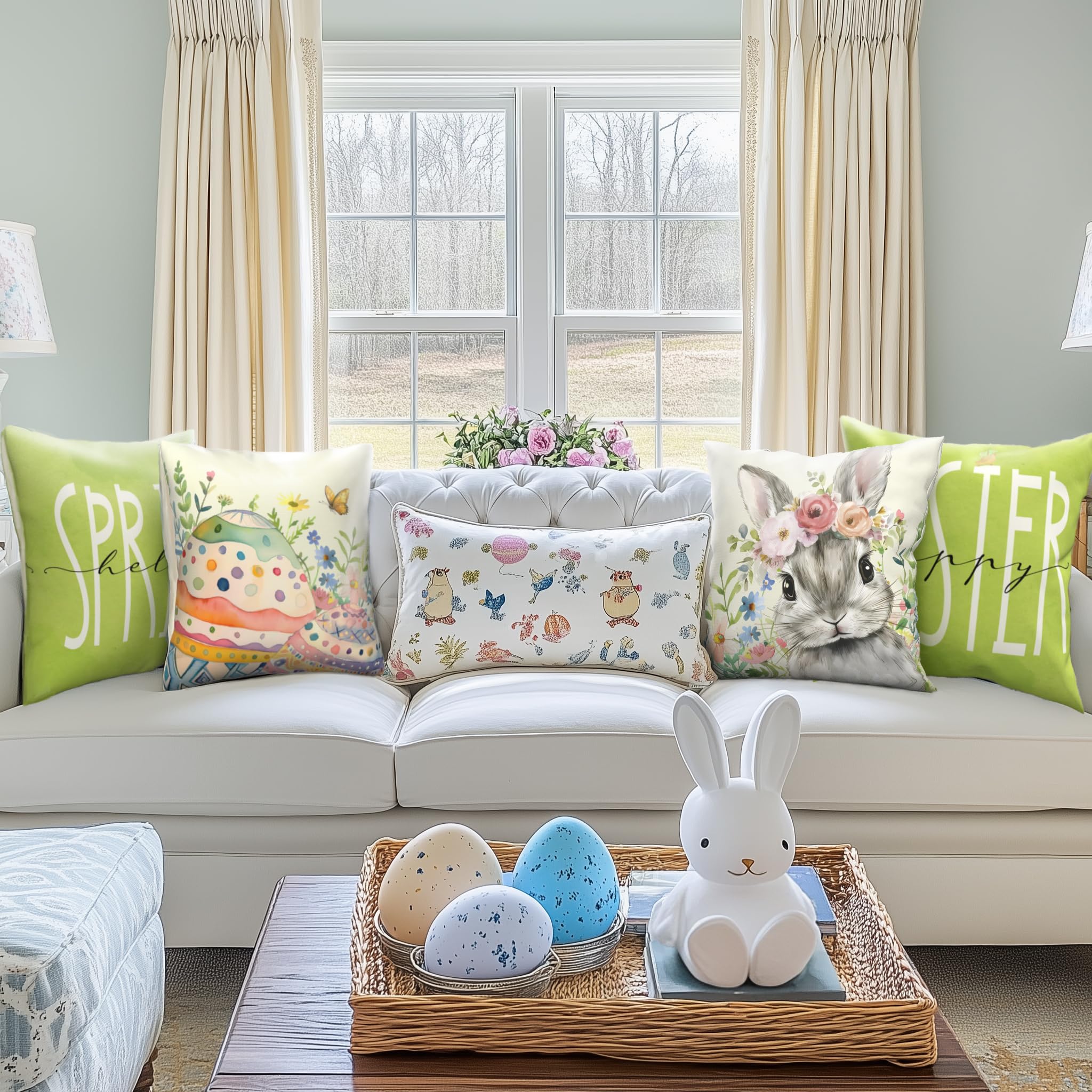 Easter Throw Pillow Covers Set of 4 - 18x18 Inch Decorative Cushion Covers for Sofa, Couch, Bedroom - Spring Home Decor & Holiday Living Room Accents - Perfect for Easter Celebrations and Seasonal Home Styling