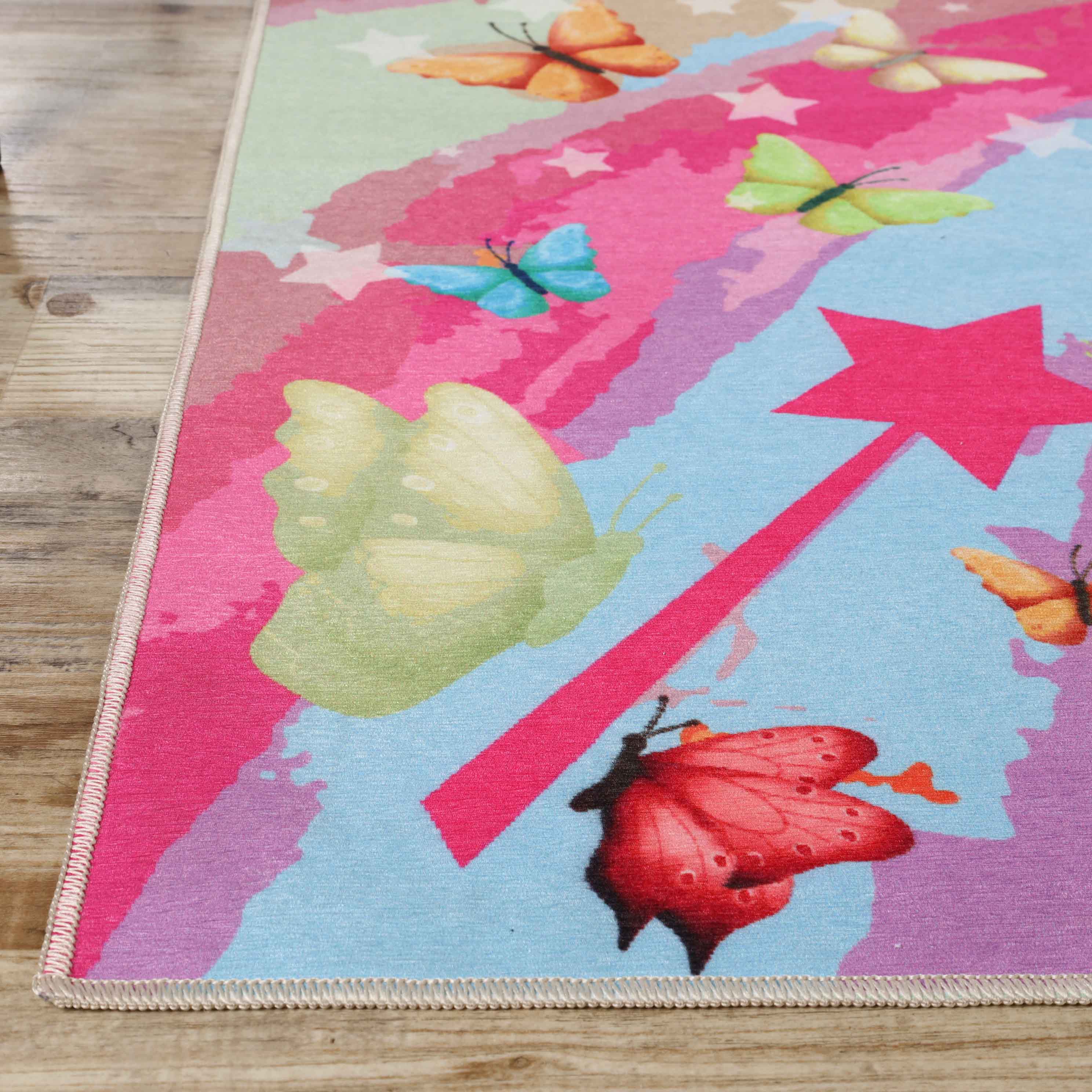 Non-Slip Butterfly Kids Playroom Rug - Washable Nursery Carpet for Toddlers & Children - Soft Indoor Floor Mat for Play Areas, Bedrooms & Daycare