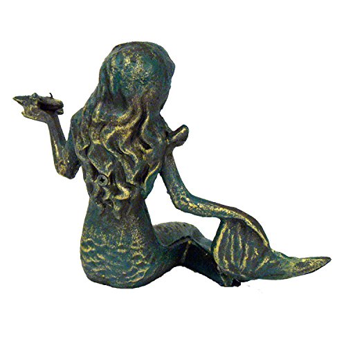 GSM Iron Mermaid Holding Starfish Statue - Elegant Home Decor for Beach House, Coastal Living Room, or Garden Display