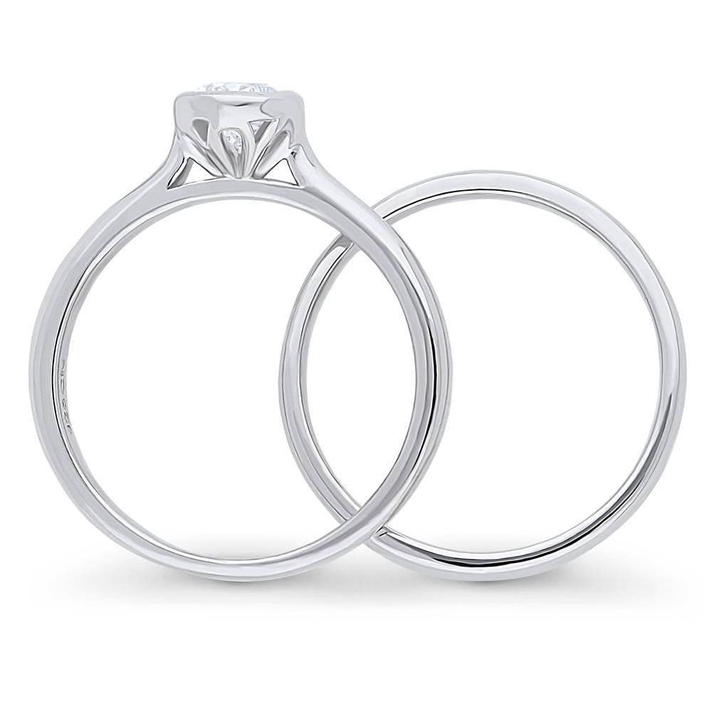 BERRICLE Sterling Silver Pear Cut Cubic Zirconia Engagement Ring Set - 0.8 Carat CZ Solitaire Wedding Band for Women, Bezel Set & Rhodium Plated, Size 4-10 - Perfect for Proposals, Anniversaries & Special Occasions