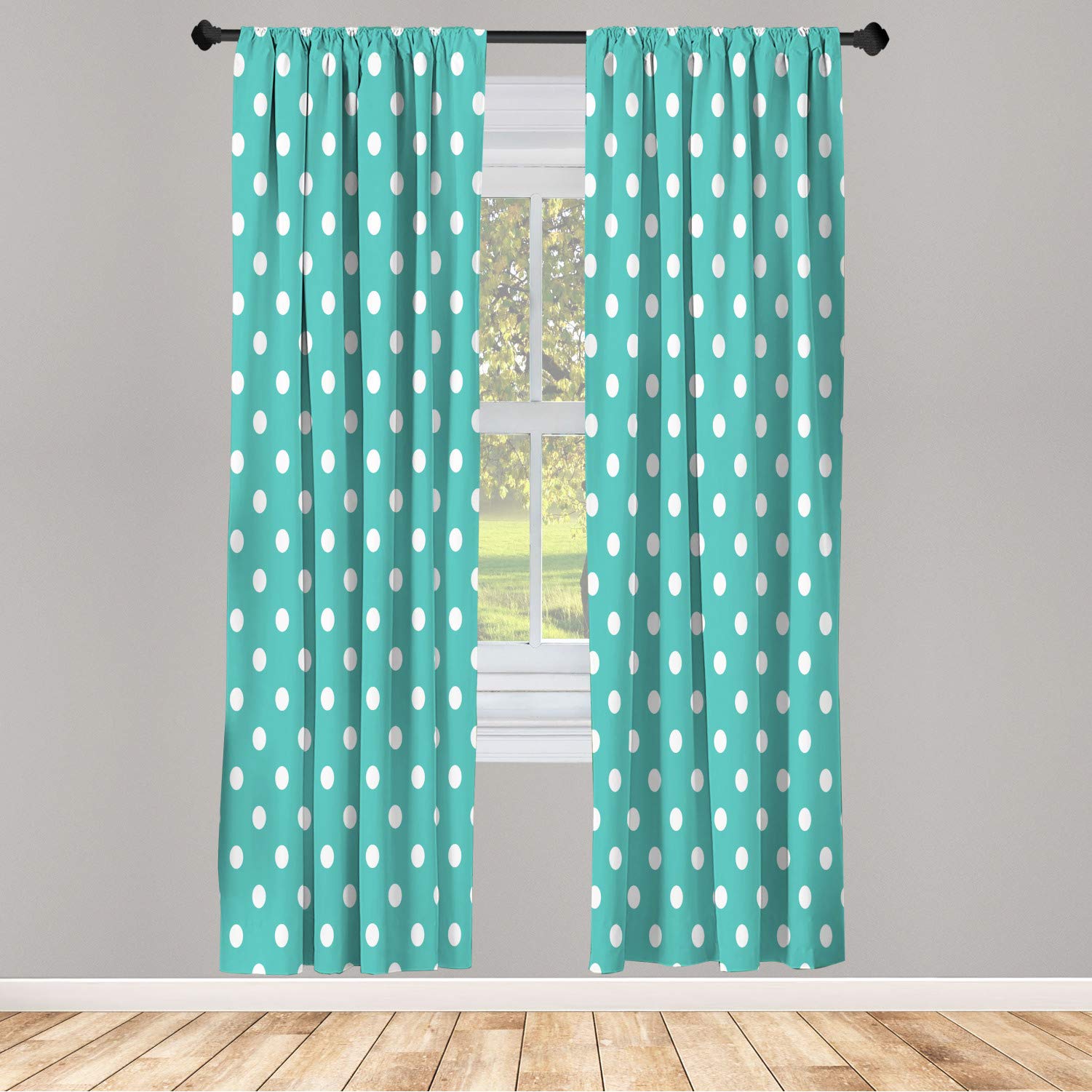 Ambesonne Polka Dot Window Curtains Set of 2 - Vintage Retro Circles Design, Lightweight Blackout Drapes with Rod Pocket, 56 x 95 Inches, Turquoise & White - Perfect for Living Room, Bedroom & Nursery Decor
