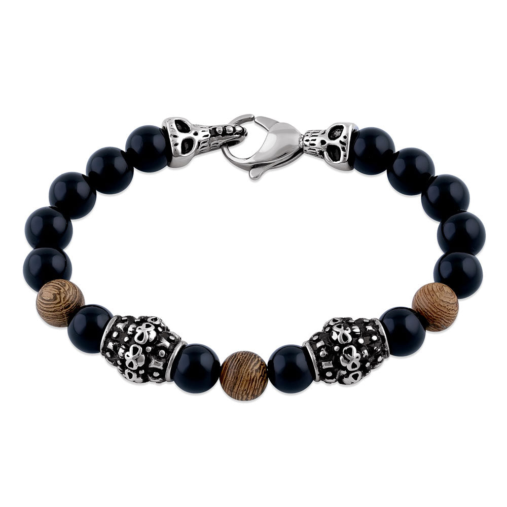 Elegant Stainless Steel Bracelet with Black & Jasper Beads - Stylish Unisex Jewelry for Everyday Wear, Gifts & Special Occasions